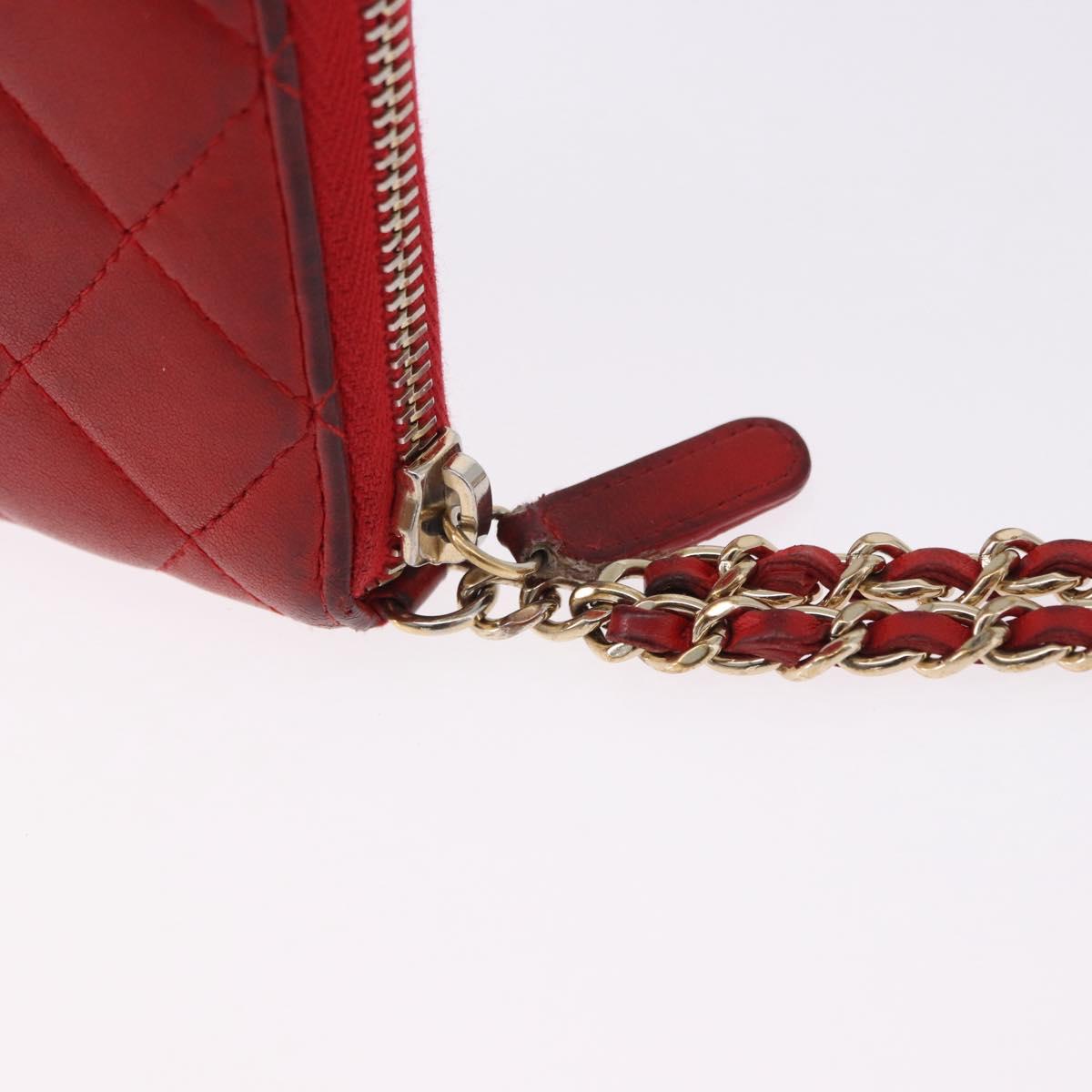 CHANEL Matelasse Camelia Long Wallet Lamb Skin Red Gold CC Auth bs36502