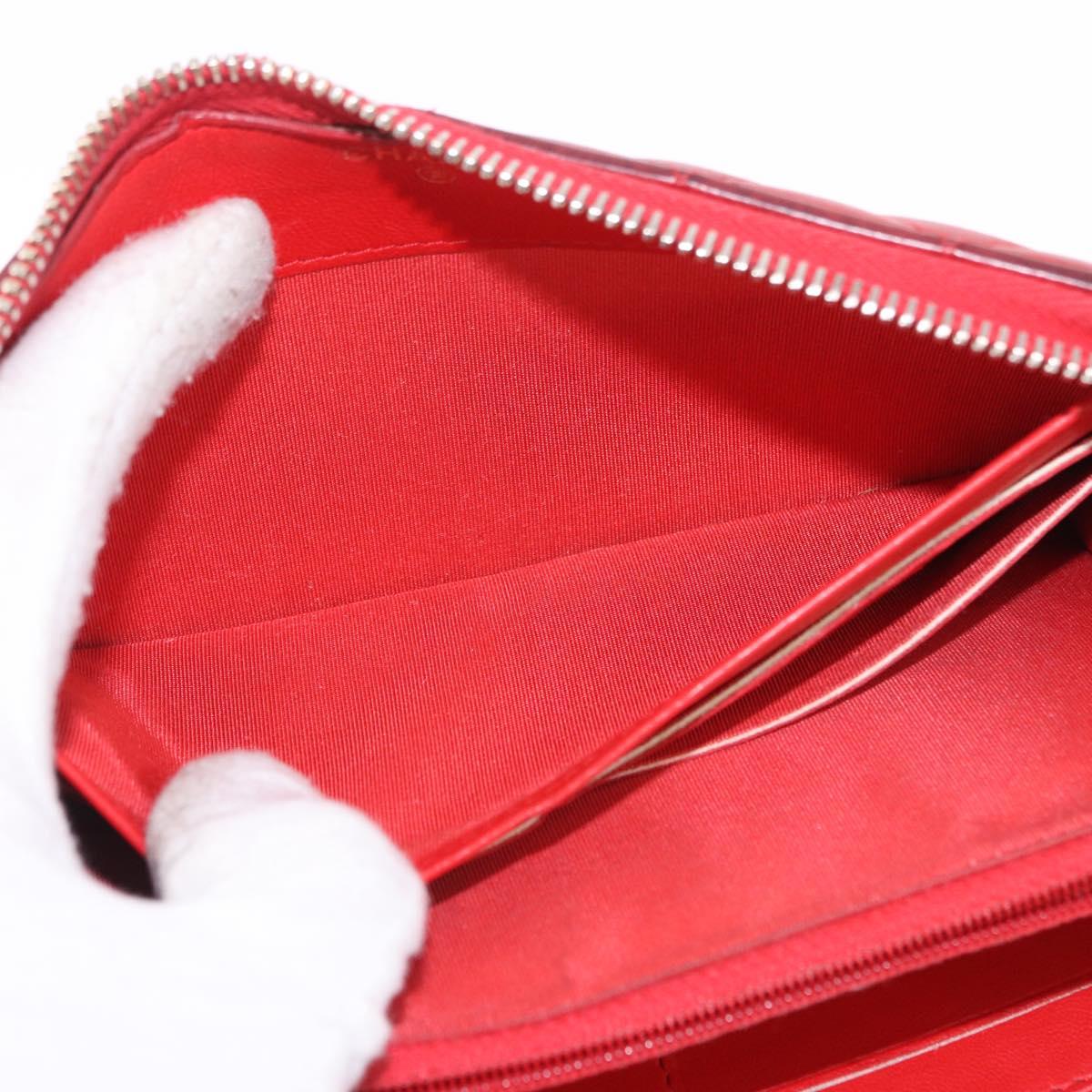 CHANEL Matelasse Camelia Long Wallet Lamb Skin Red Gold CC Auth bs36502