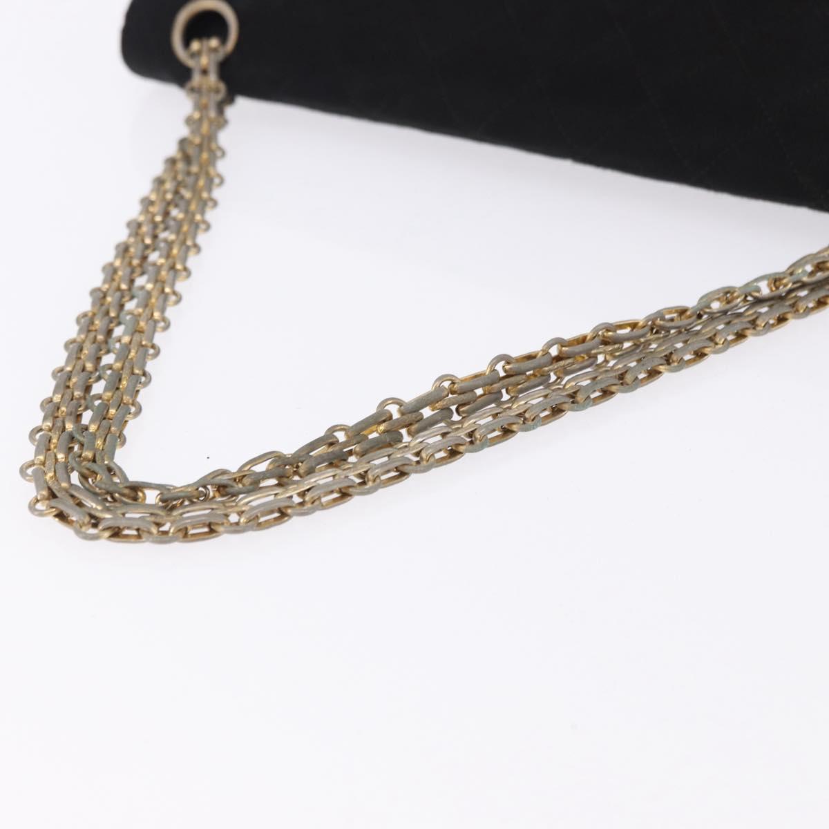 CHANEL Matelasse Chain Shoulder Bag Cotton Black Gold CC Auth bs36504