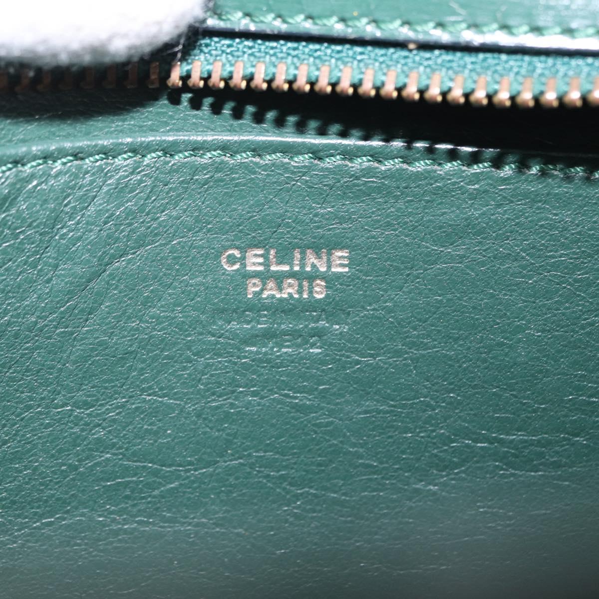 CELINE Hand Bag Leather 2way Green Gold Auth bs36506