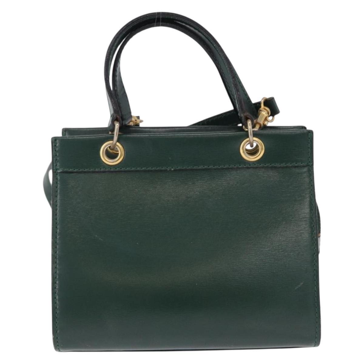 CELINE Hand Bag Leather 2way Green Gold Auth bs36506