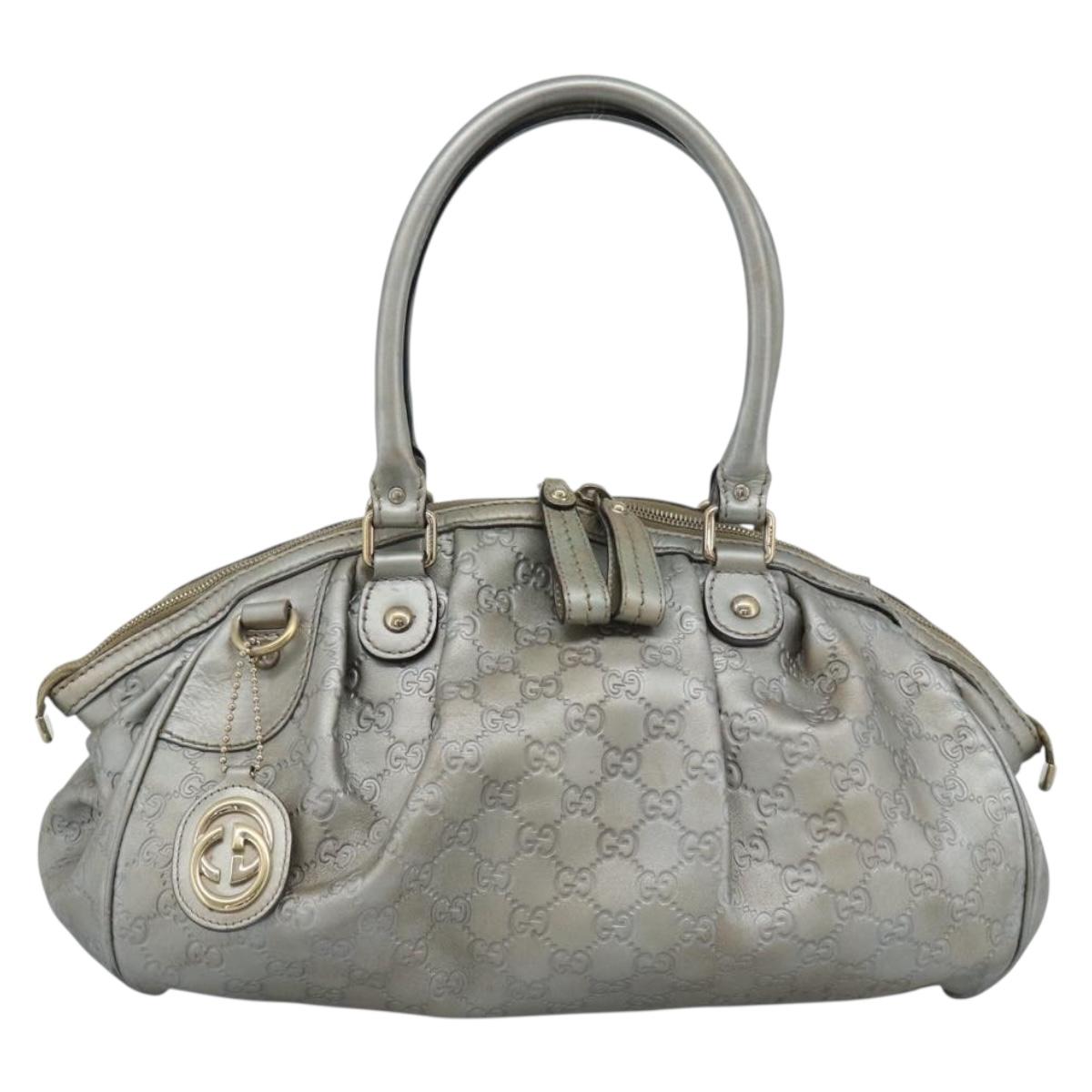 GUCCI GG Canvas Guccissima Bag Leather 2way Silver Gold 223974 Auth bs36514