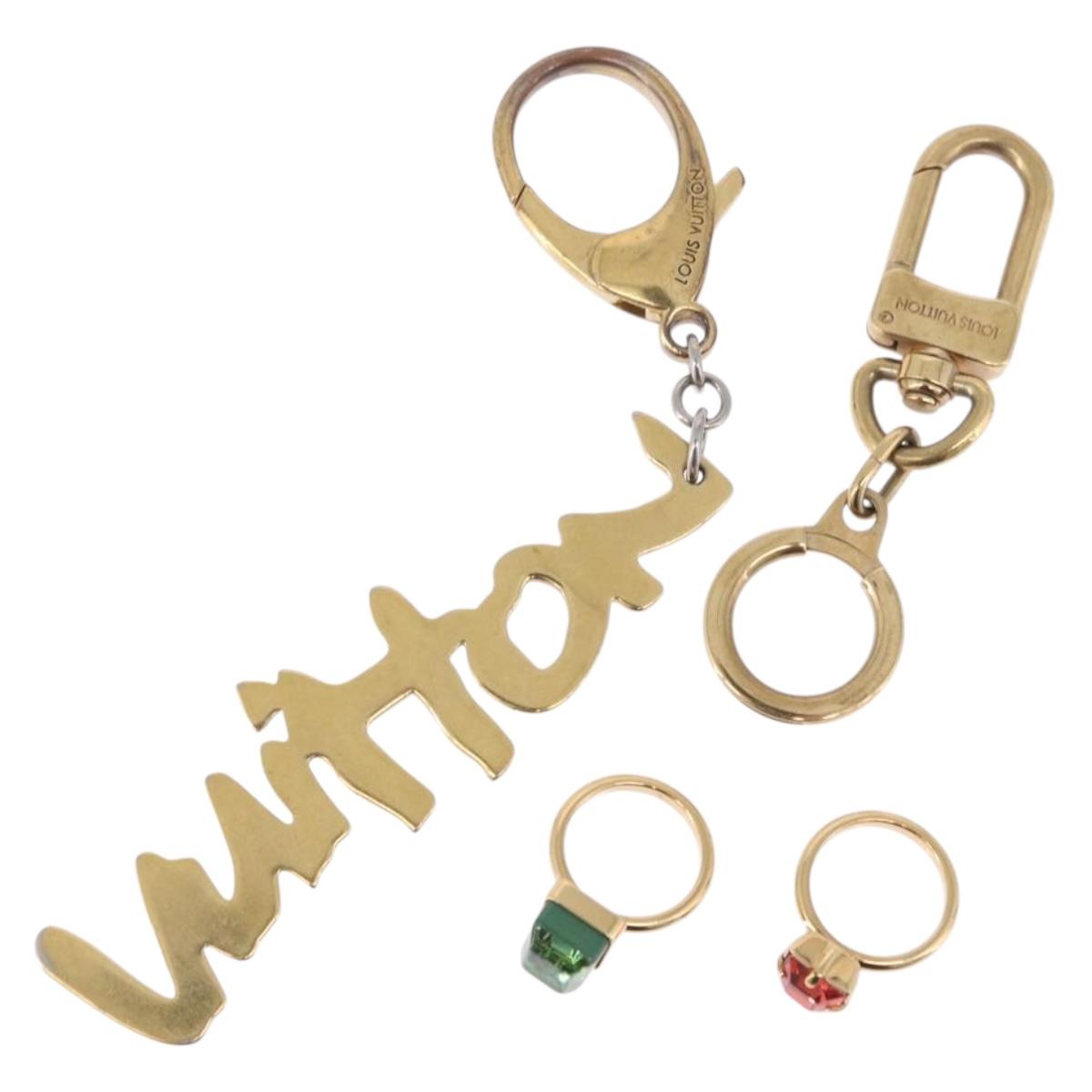 LOUIS VUITTON Ring Key Holder Metal 4 Set Gold Tone Red Green LV Auth bs36517