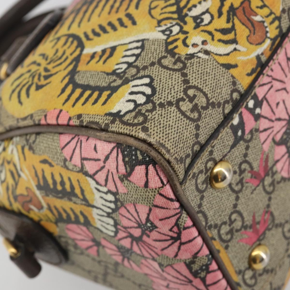 GUCCI GG Supreme Hand Bag PVC Leather Beige Gold Tone 409529 Auth bs36521
