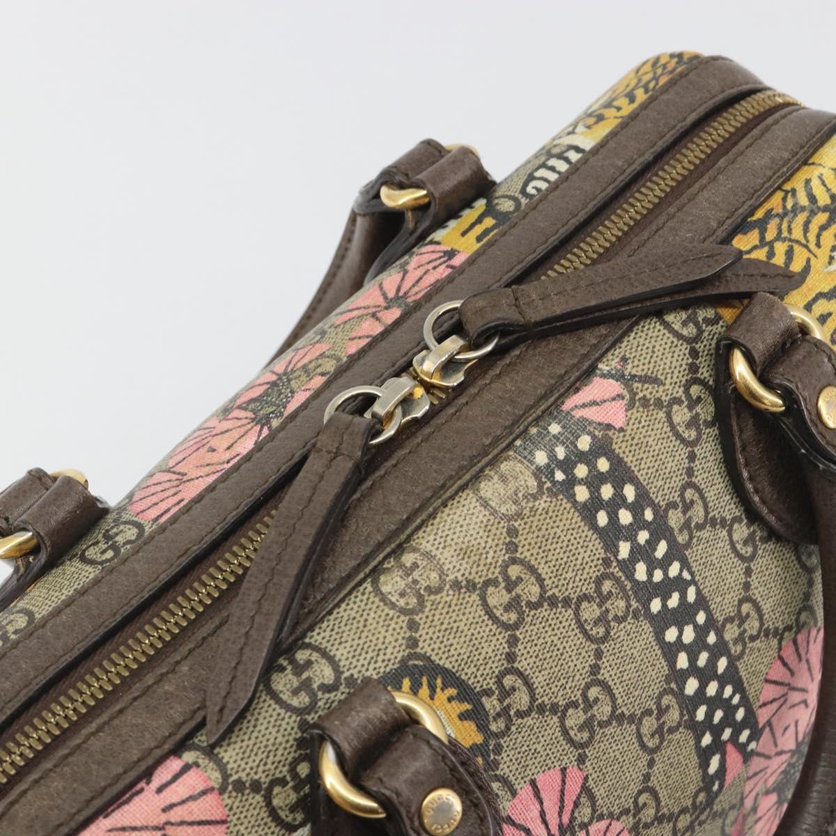 GUCCI GG Supreme Hand Bag PVC Leather Beige Gold Tone 409529 Auth bs36521