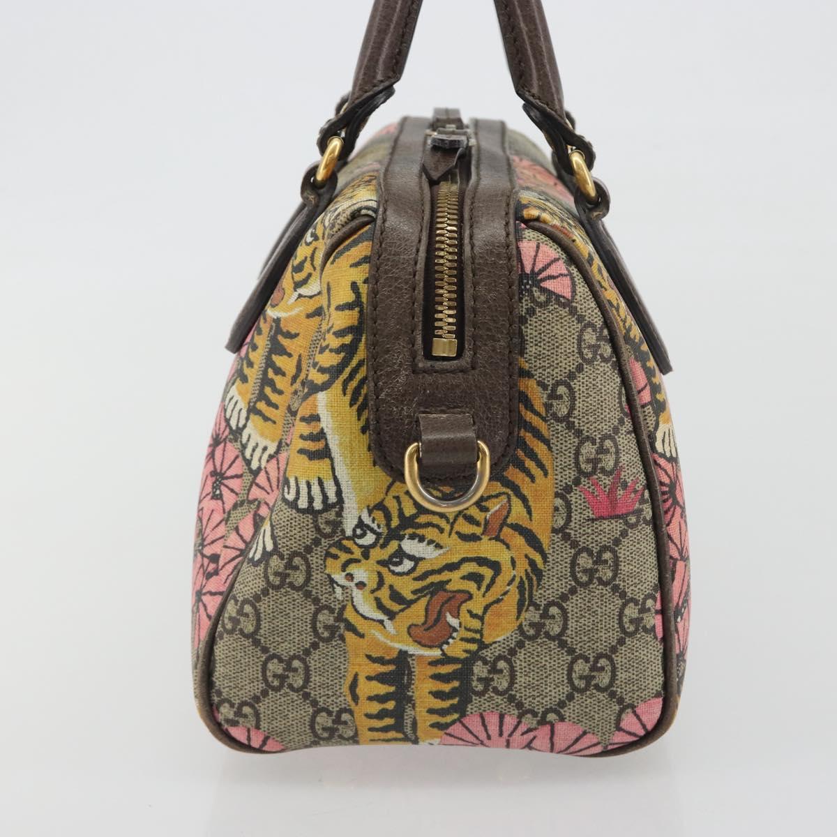 GUCCI GG Supreme Hand Bag PVC Leather Beige Gold Tone 409529 Auth bs36521