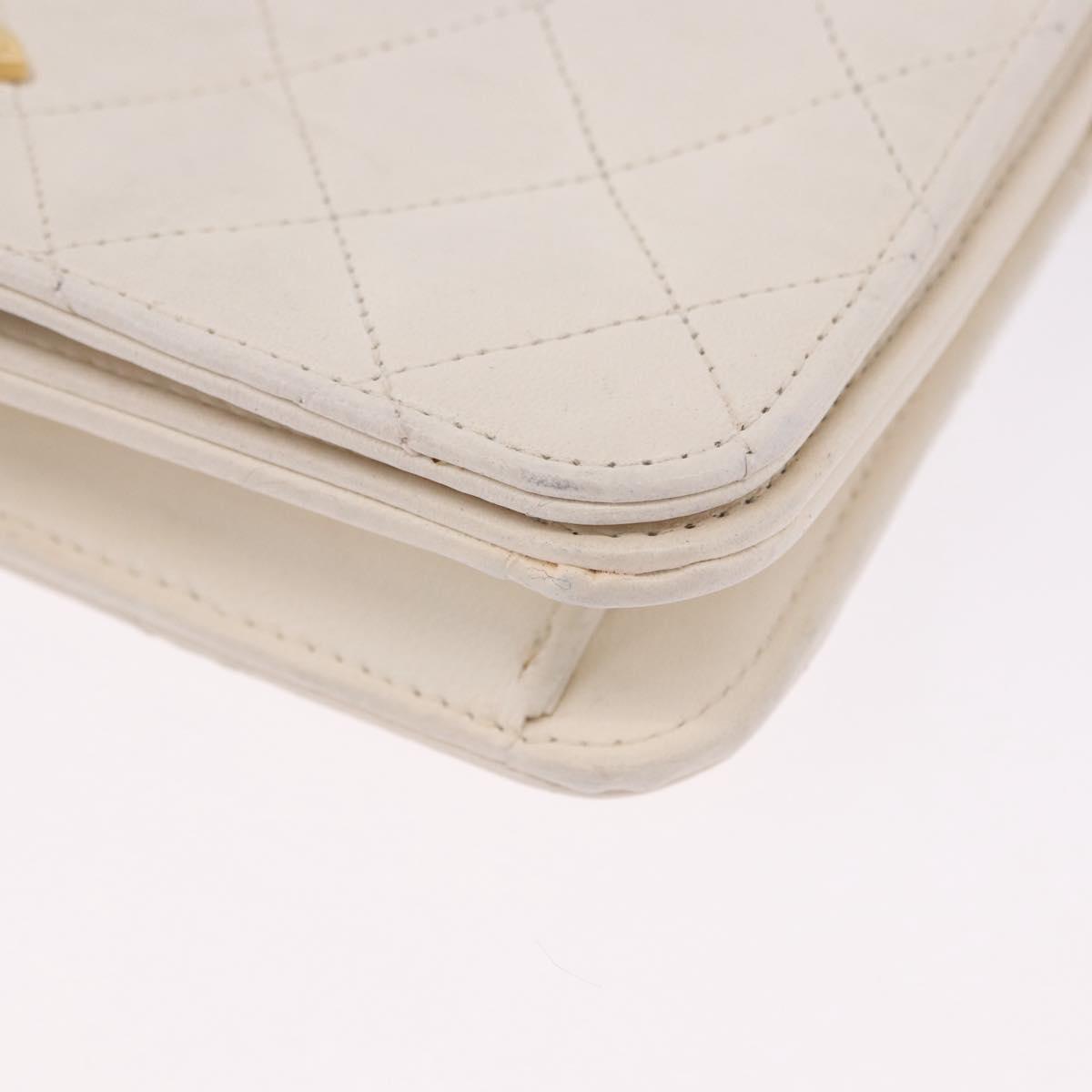 CHANEL Matelasse Chain Shoulder Bag Lamb Skin White Gold CC Auth bs36522
