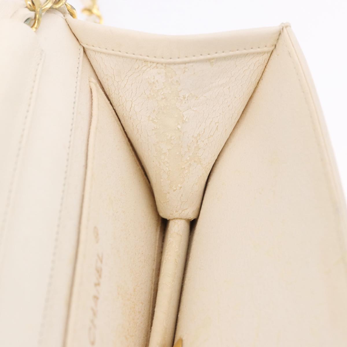 CHANEL Matelasse Chain Shoulder Bag Lamb Skin White Gold CC Auth bs36522