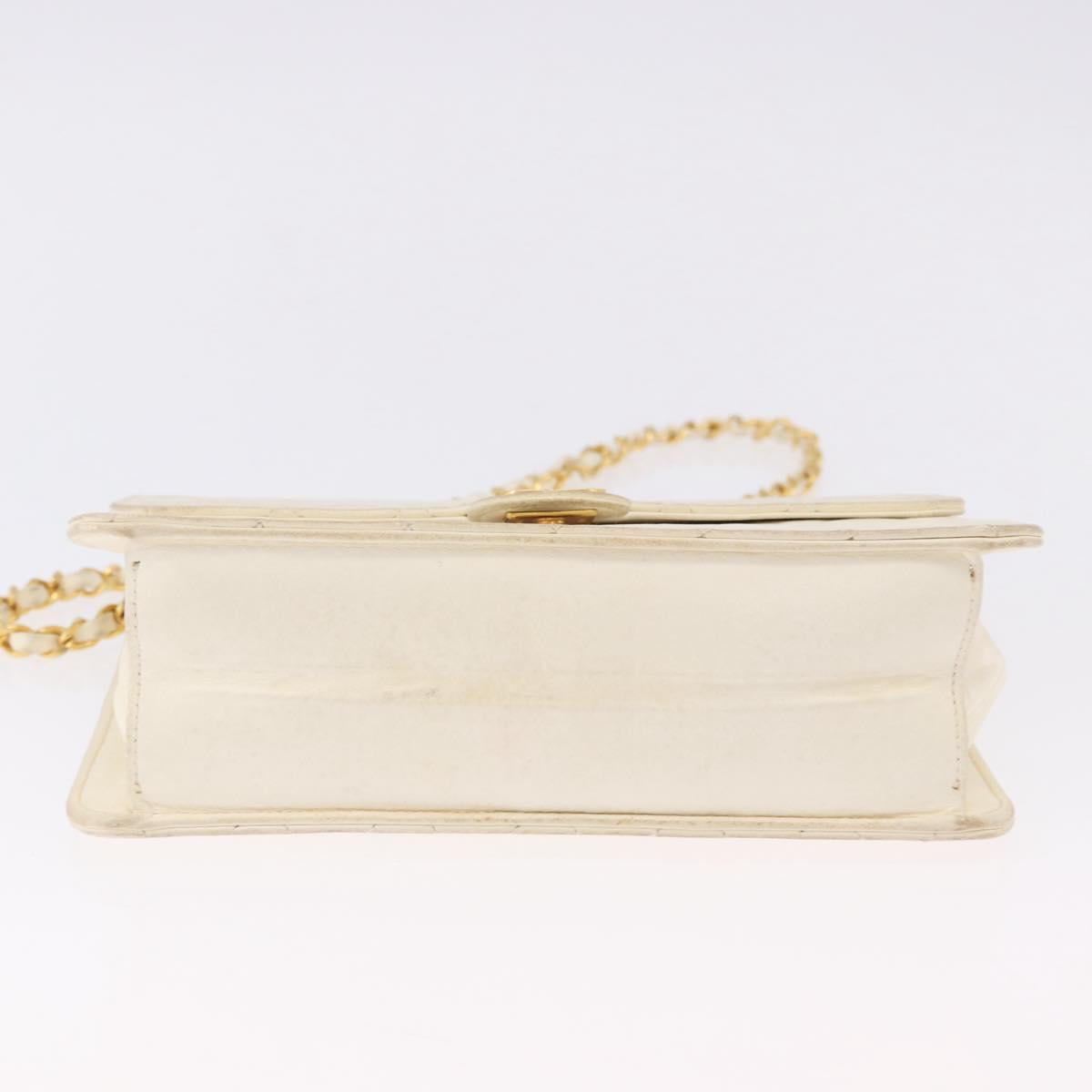CHANEL Matelasse Chain Shoulder Bag Lamb Skin White Gold CC Auth bs36523