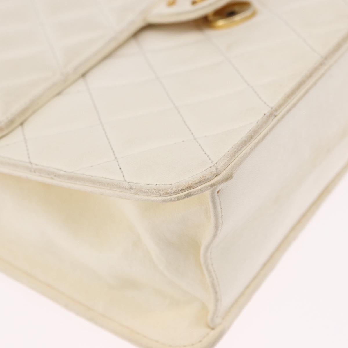 CHANEL Matelasse Chain Shoulder Bag Lamb Skin White Gold CC Auth bs36523