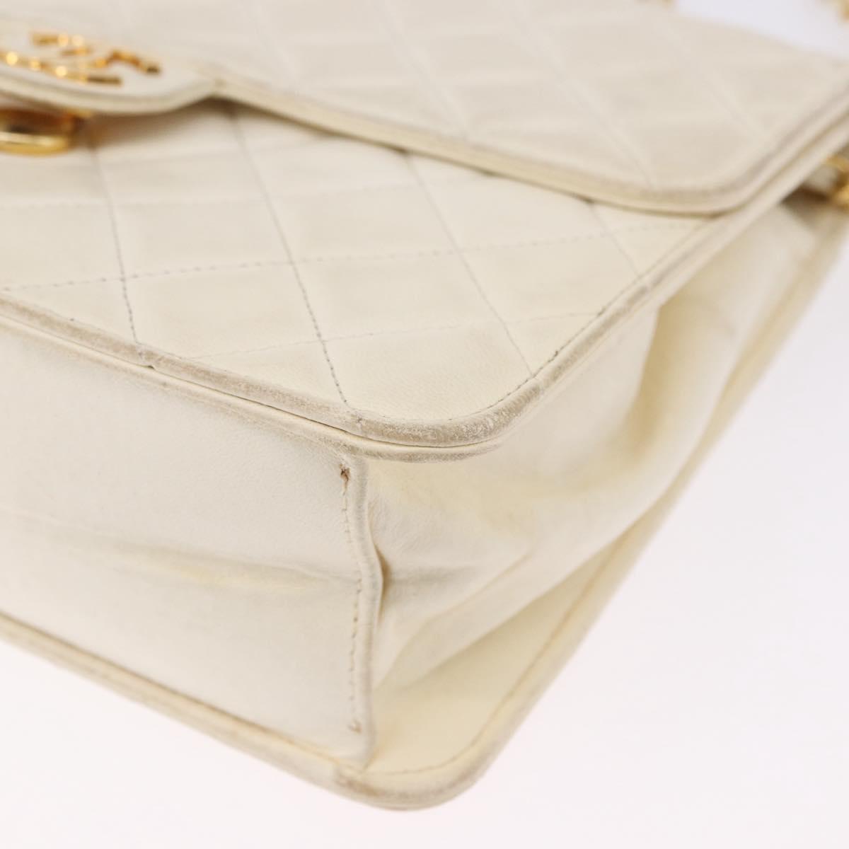 CHANEL Matelasse Chain Shoulder Bag Lamb Skin White Gold CC Auth bs36523