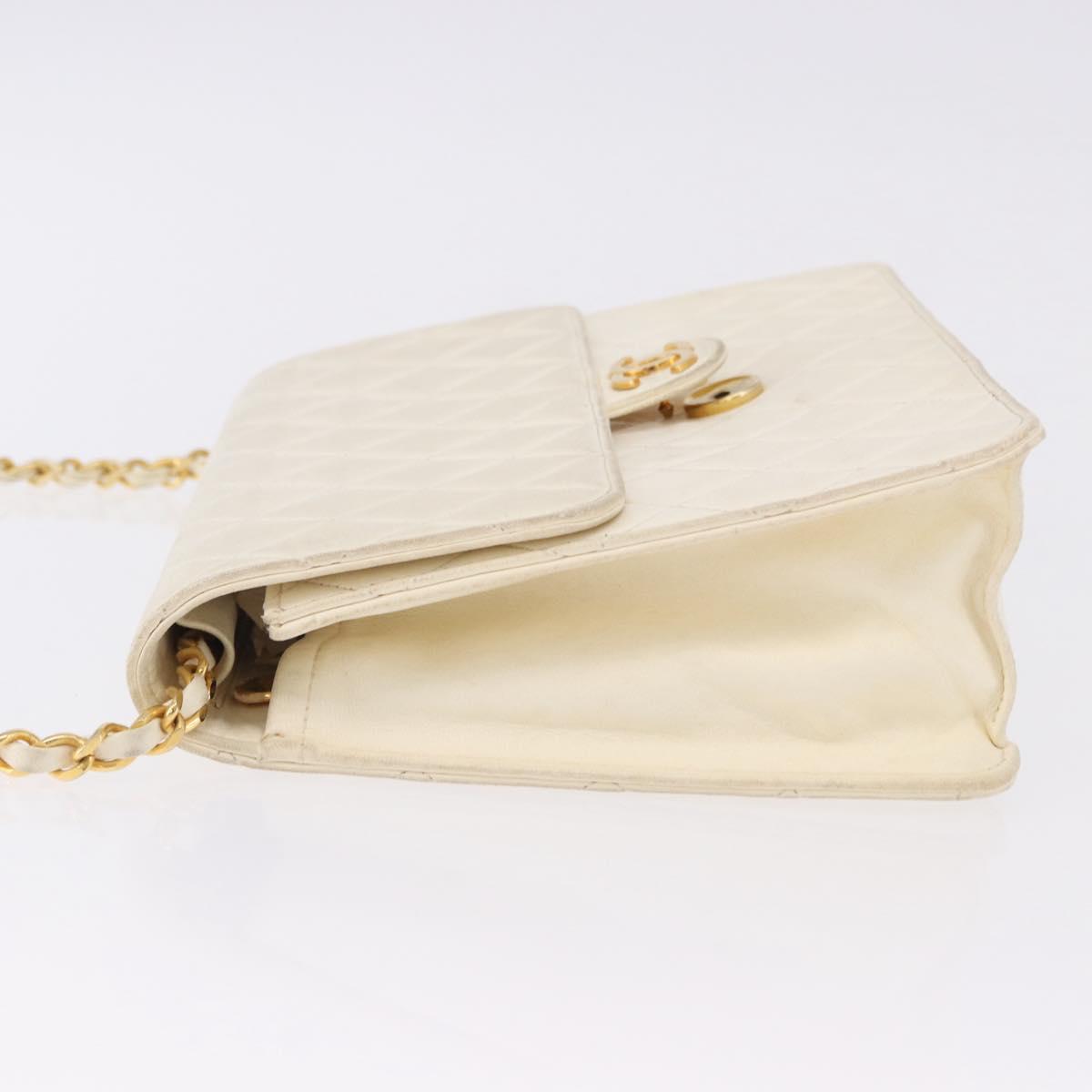 CHANEL Matelasse Chain Shoulder Bag Lamb Skin White Gold CC Auth bs36523