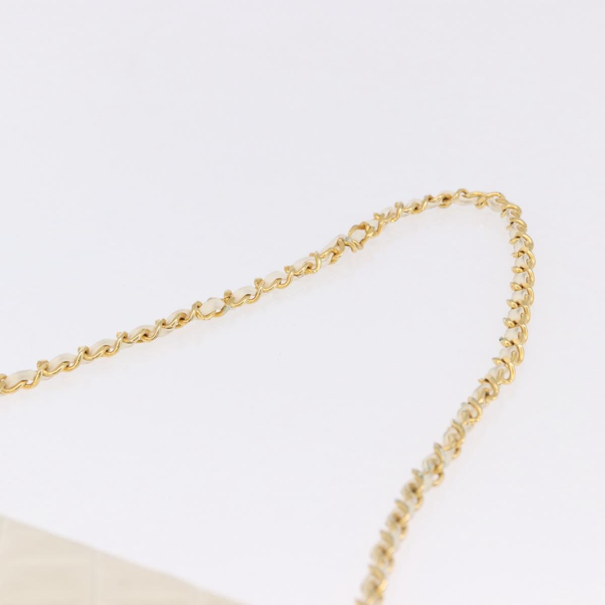 CHANEL Matelasse Chain Shoulder Bag Lamb Skin White Gold CC Auth bs36523
