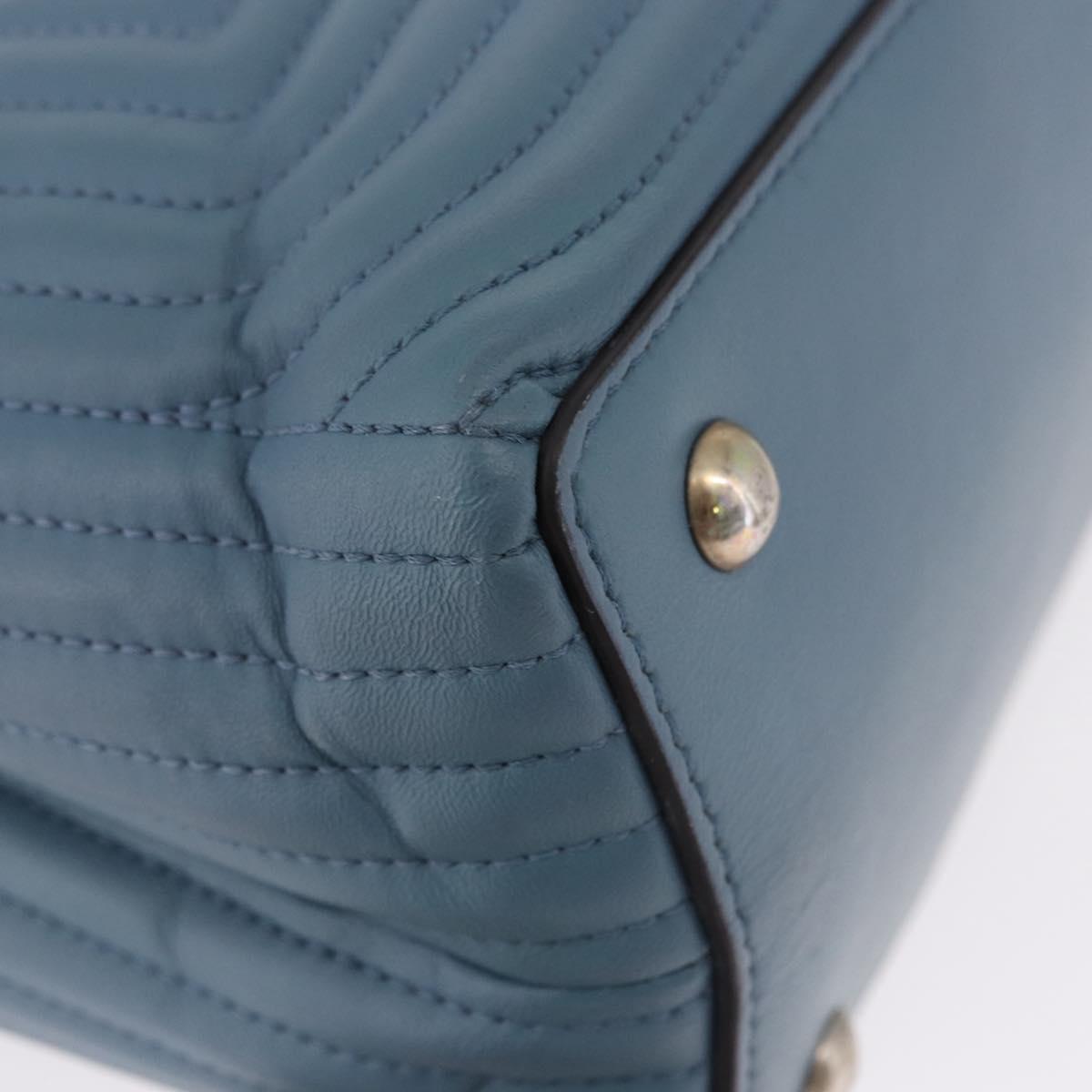 FENDI Dot Com Click Hand Bag Leather Blue Silver Auth bs36524