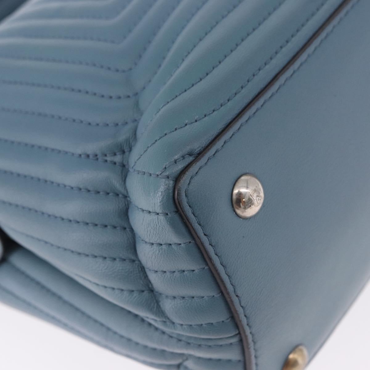 FENDI Dot Com Click Hand Bag Leather Blue Silver Auth bs36524