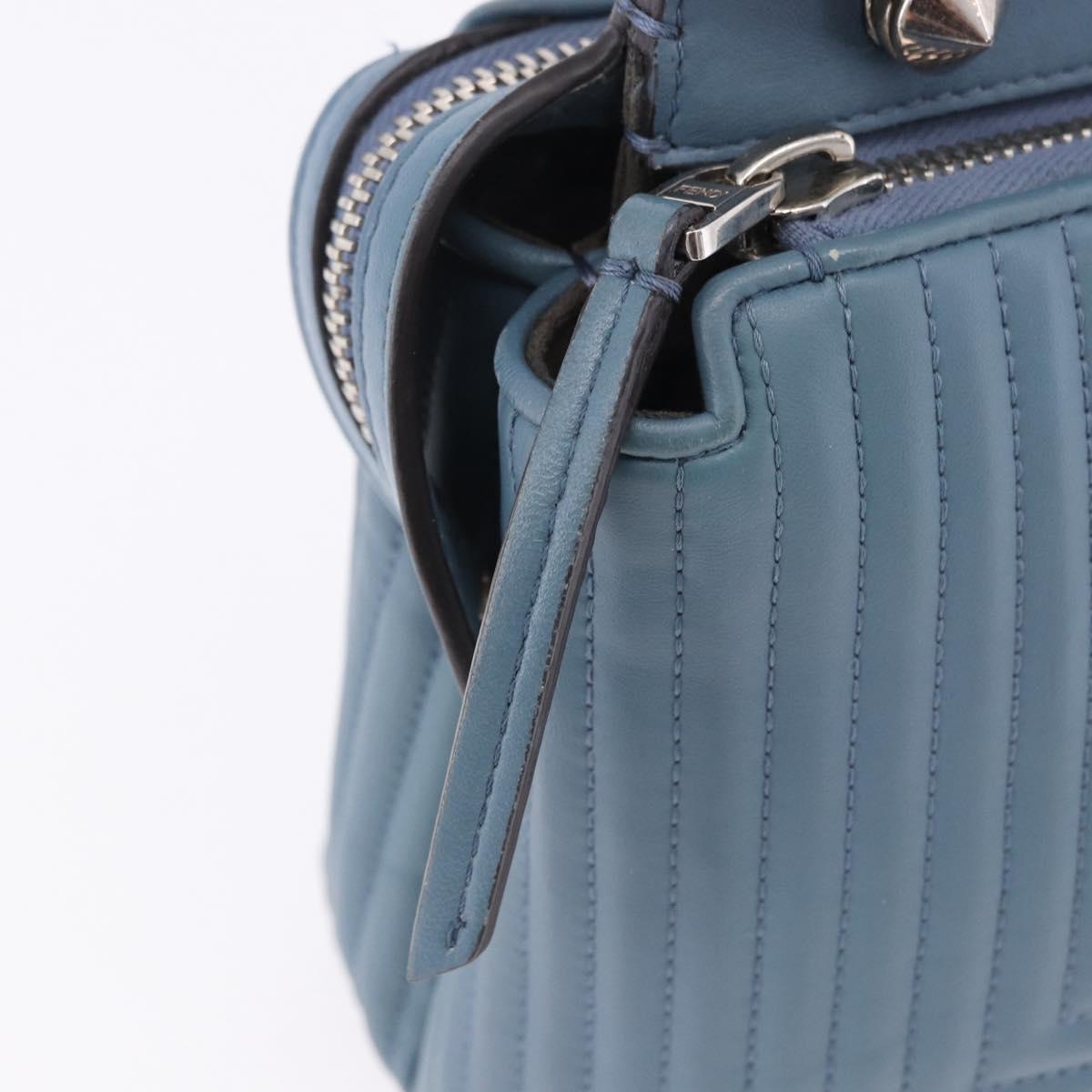 FENDI Dot Com Click Hand Bag Leather Blue Silver Auth bs36524