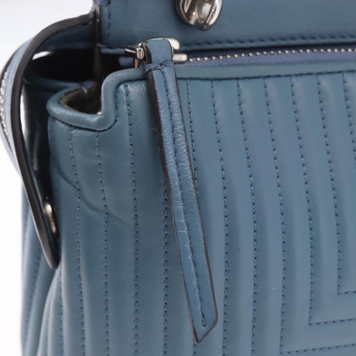 FENDI Dot Com Click Hand Bag Leather Blue Silver Auth bs36524