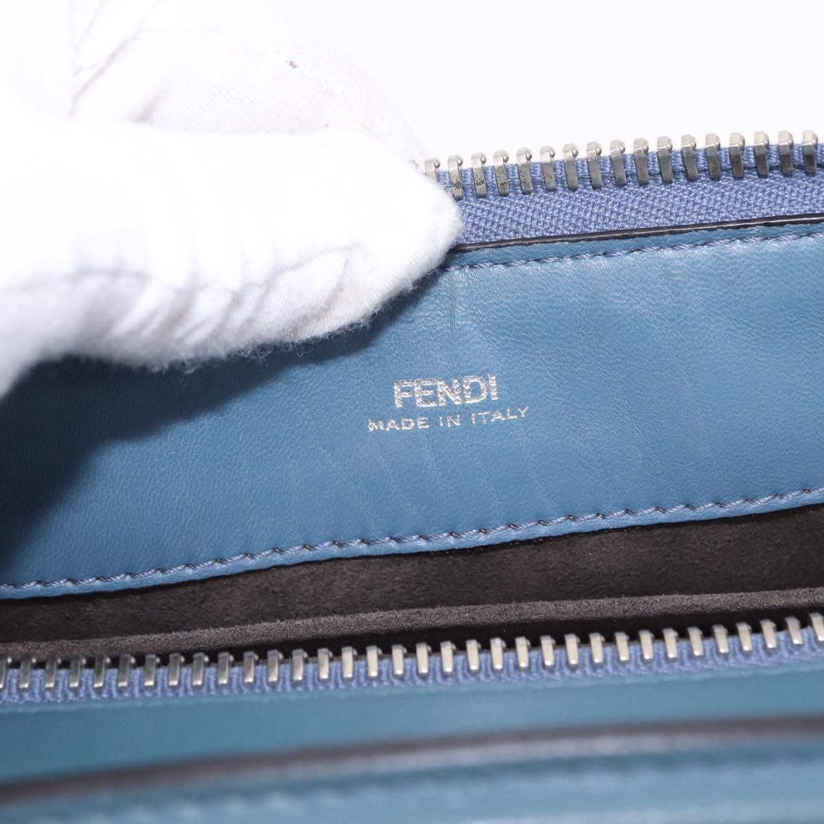 FENDI Dot Com Click Hand Bag Leather Blue Silver Auth bs36524