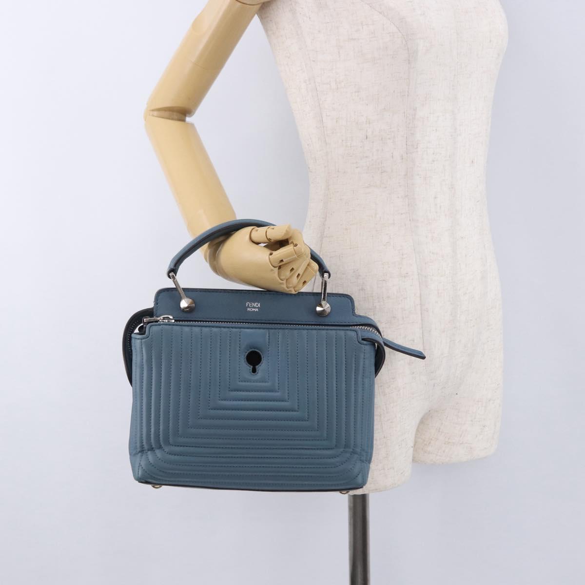 FENDI Dot Com Click Hand Bag Leather Blue Silver Auth bs36524