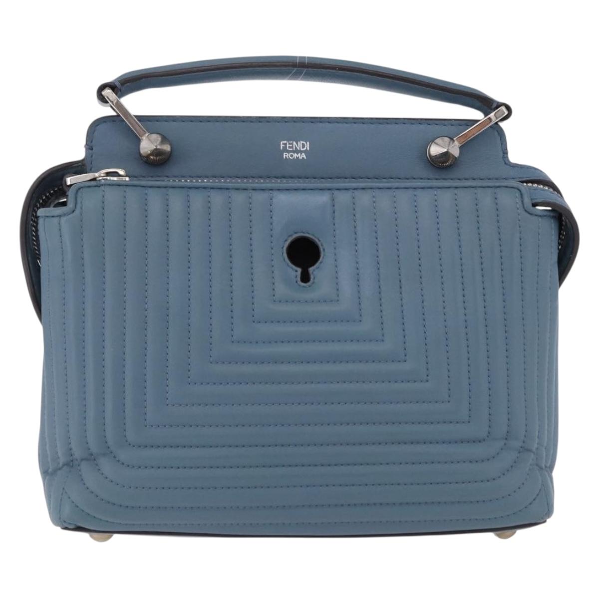 FENDI Dot Com Click Hand Bag Leather Blue Silver Auth bs36524
