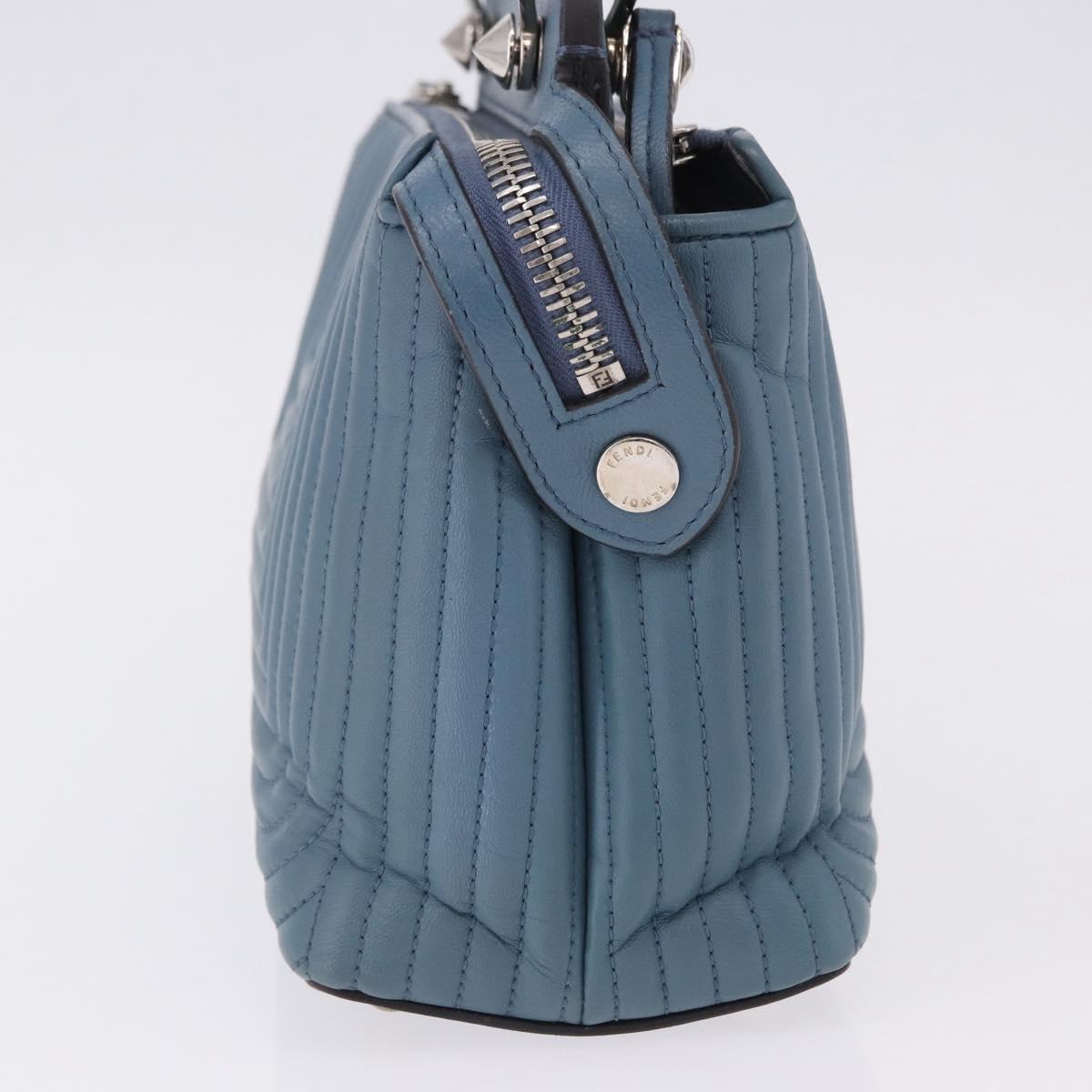 FENDI Dot Com Click Hand Bag Leather Blue Silver Auth bs36524