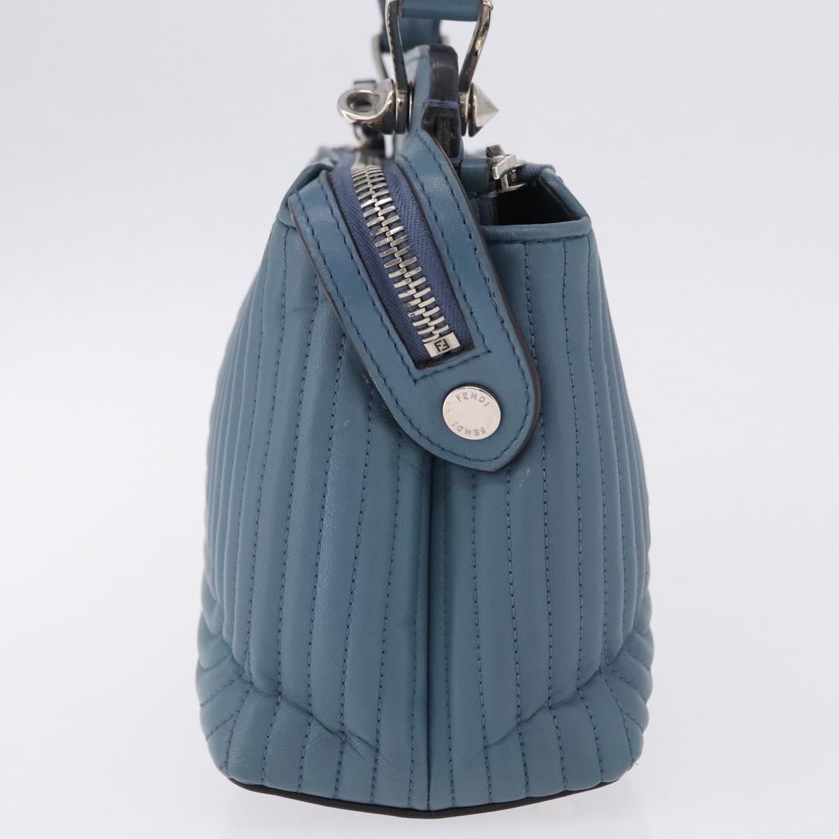 FENDI Dot Com Click Hand Bag Leather Blue Silver Auth bs36524