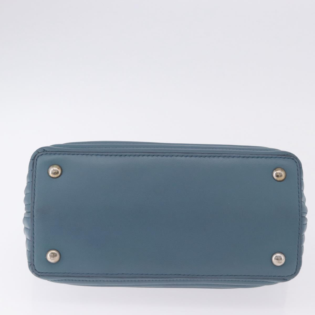 FENDI Dot Com Click Hand Bag Leather Blue Silver Auth bs36524