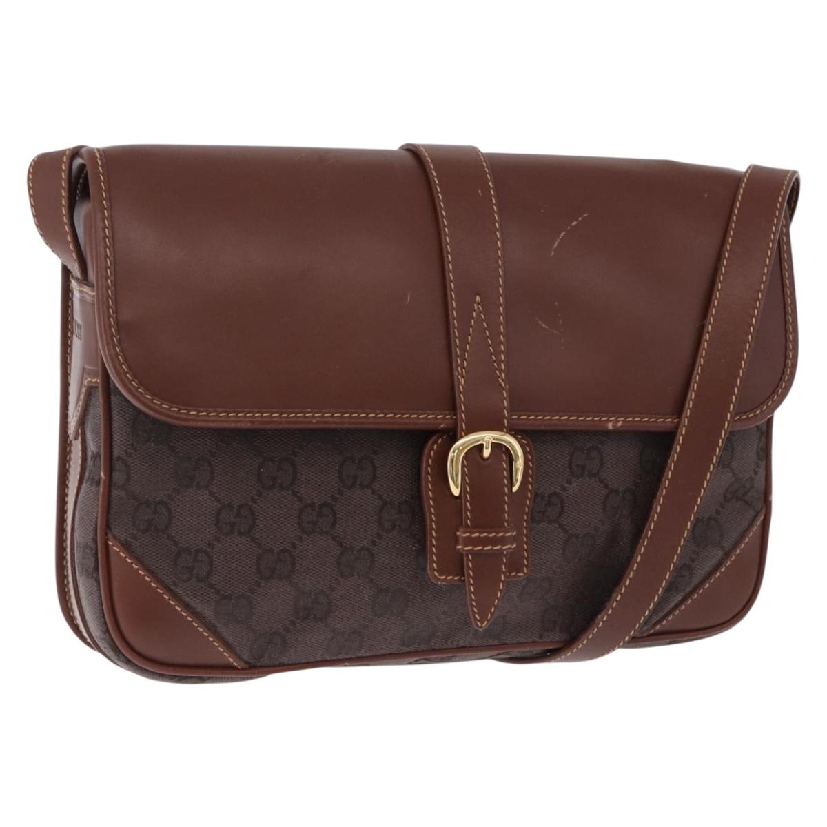 GUCCI GG Canvas Shoulder Bag Brown Gold 001 261 0613 Auth bs36525