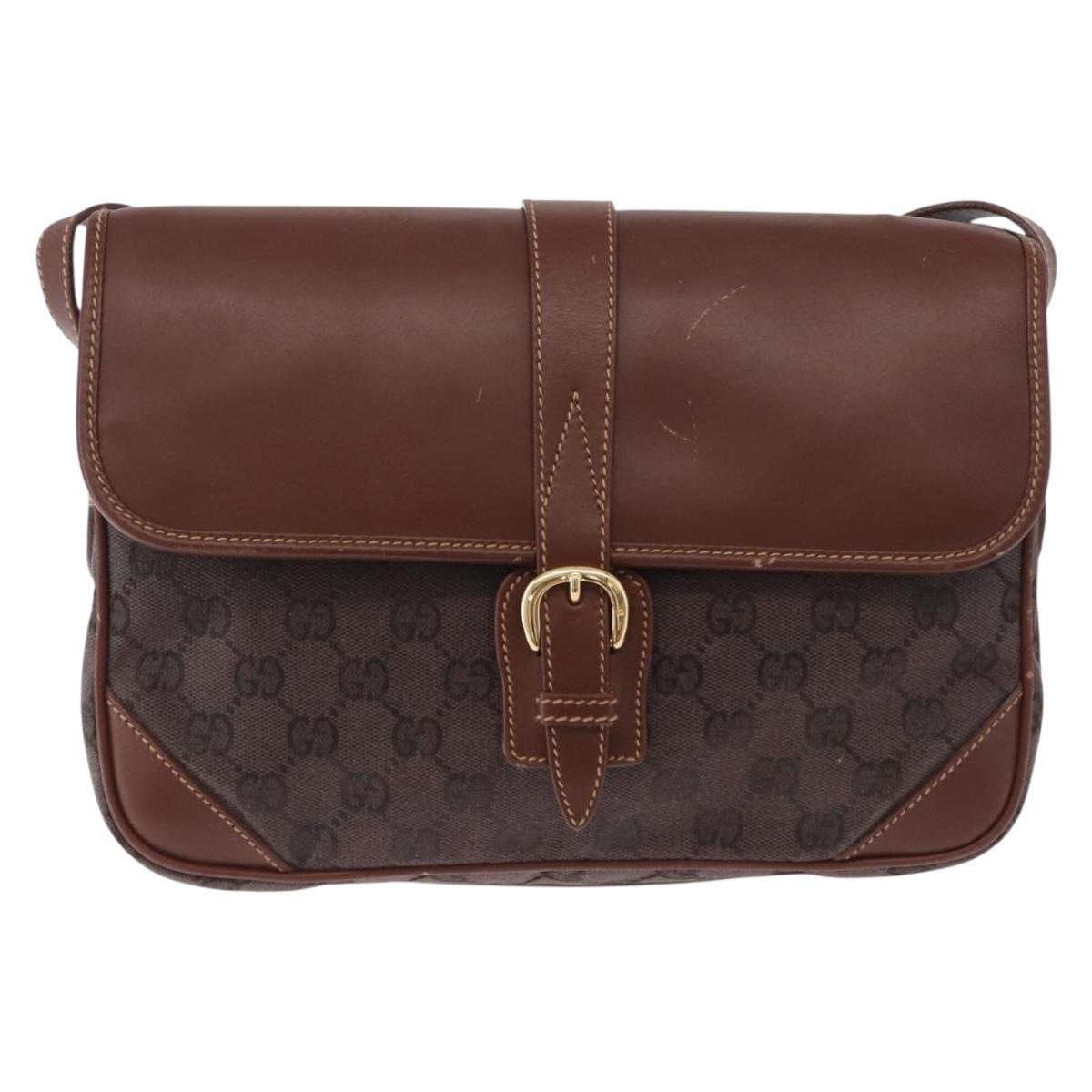 GUCCI GG Canvas Shoulder Bag Brown Gold 001 261 0613 Auth bs36525