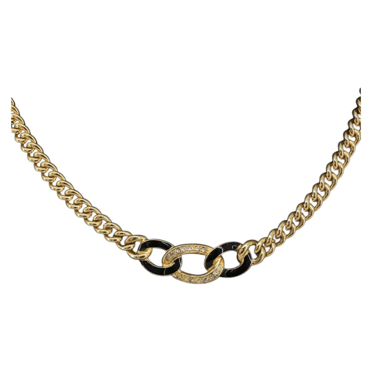 Christian Dior Necklace Metal Gold Tone Black Auth bs36528