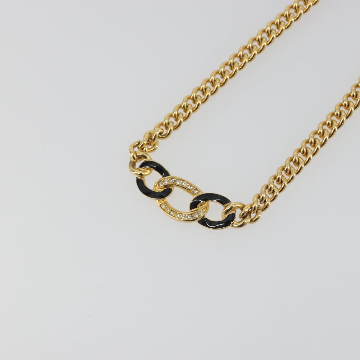 Christian Dior Necklace Metal Gold Tone Black Auth bs36528