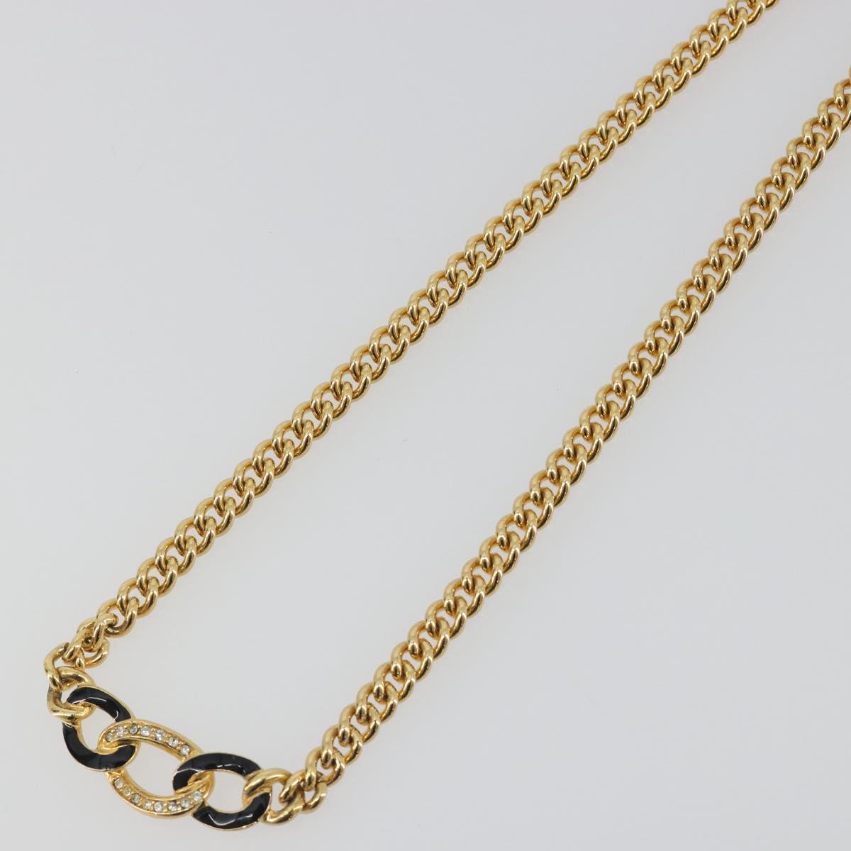 Christian Dior Necklace Metal Gold Tone Black Auth bs36528