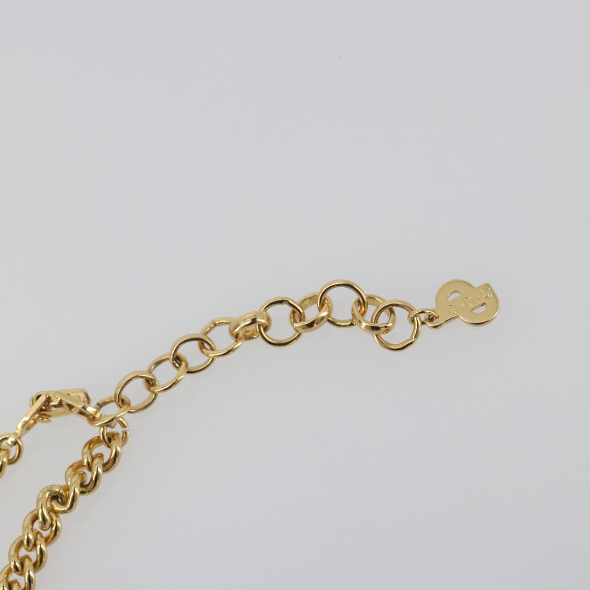 Christian Dior Necklace Metal Gold Tone Black Auth bs36528