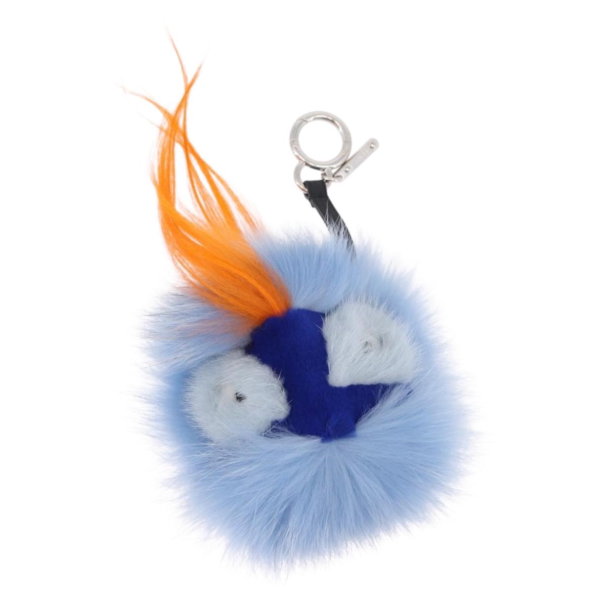 FENDI Monster Charm Fur Blue Silver Auth bs36529A