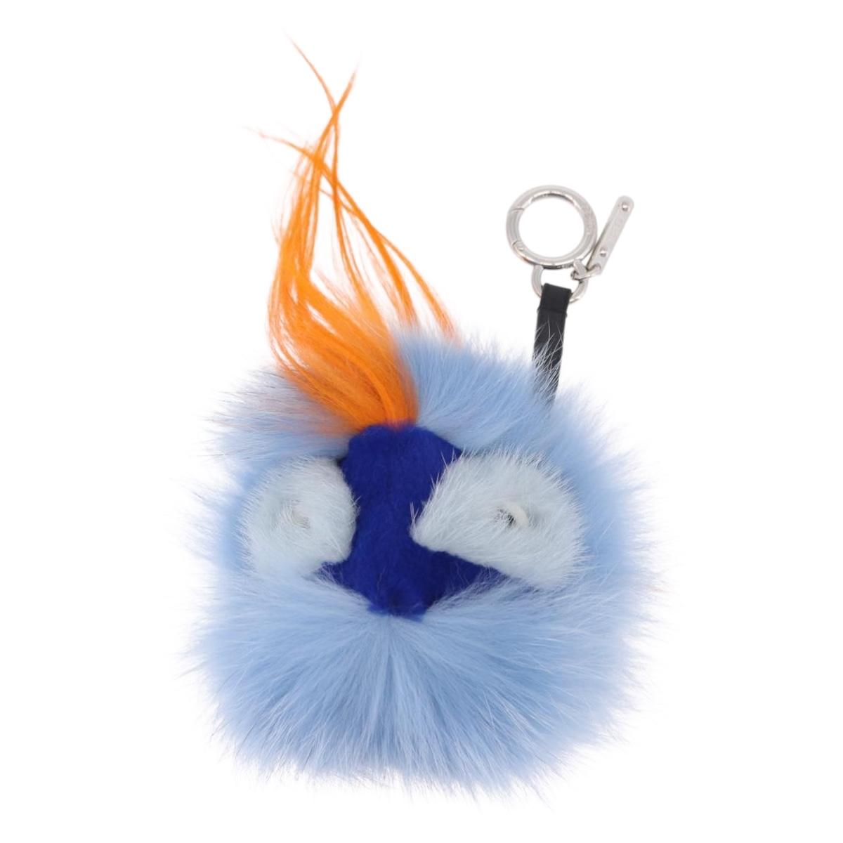 FENDI Monster Charm Fur Blue Silver Auth bs36529A