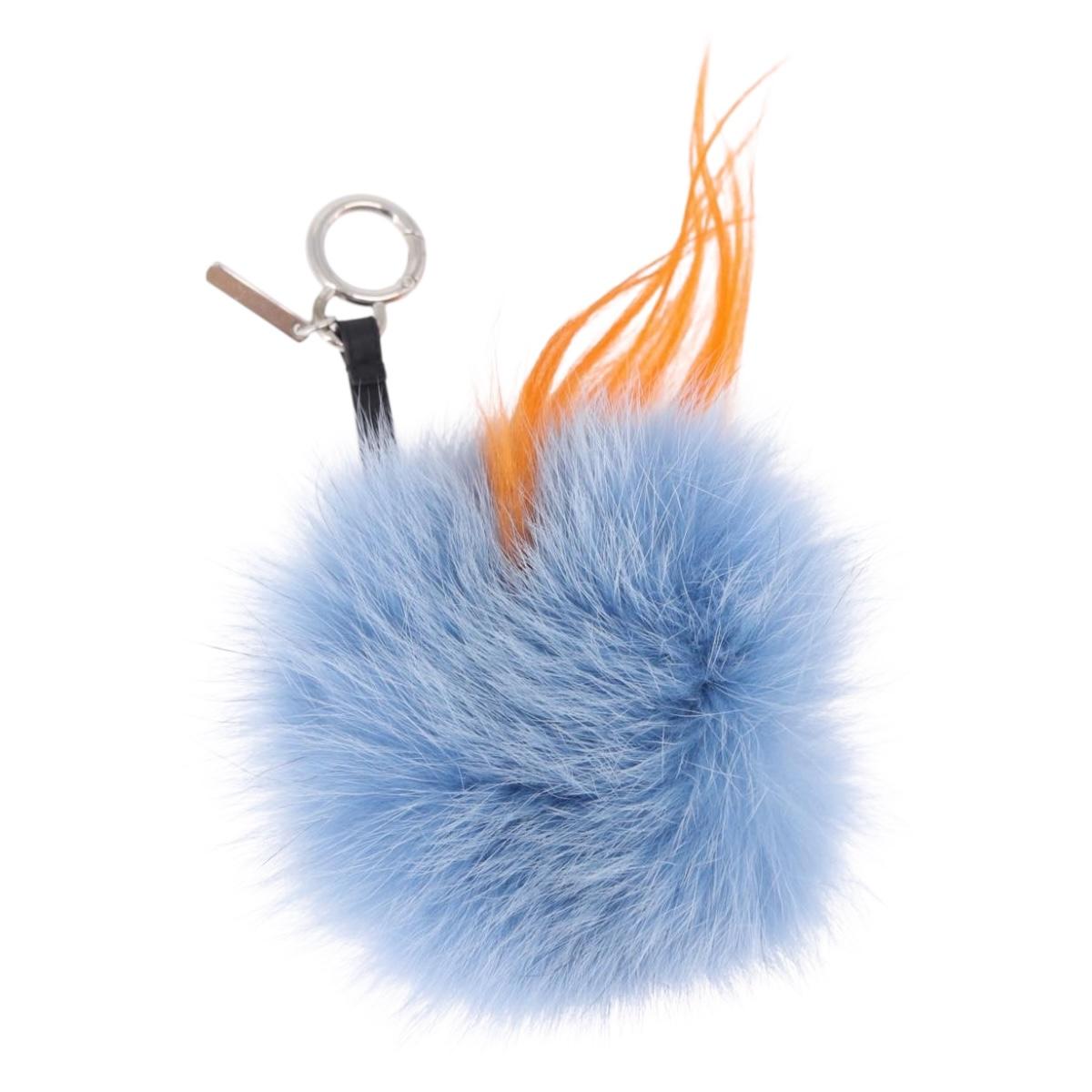FENDI Monster Charm Fur Blue Silver Auth bs36529A