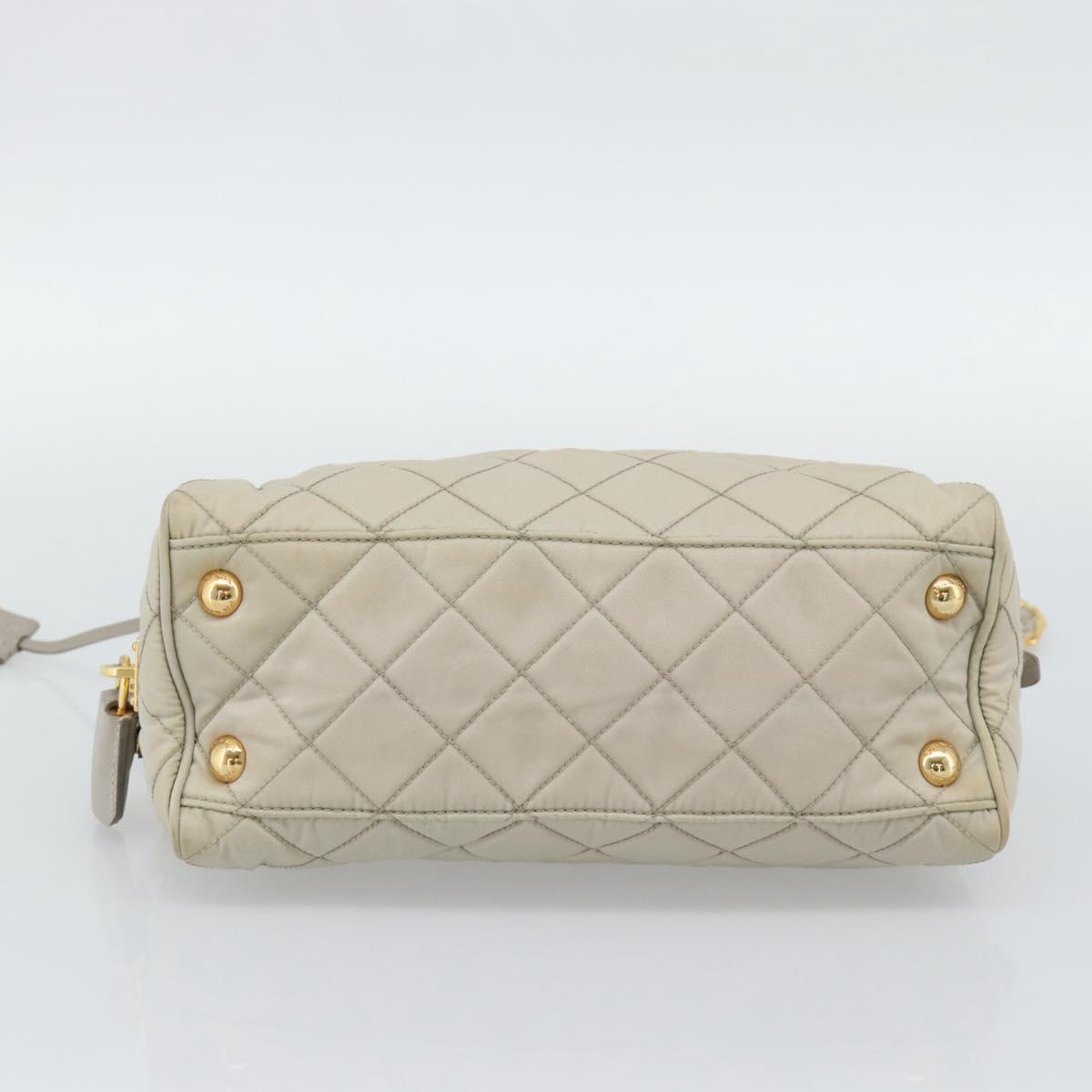 PRADA Chain Shoulder Bag Nylon Beige Gold Auth bs36530