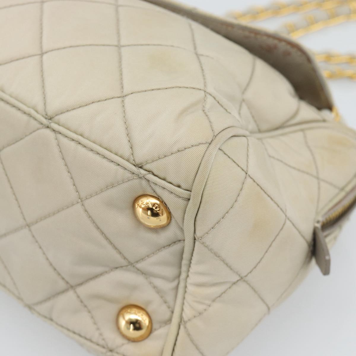 PRADA Chain Shoulder Bag Nylon Beige Gold Auth bs36530