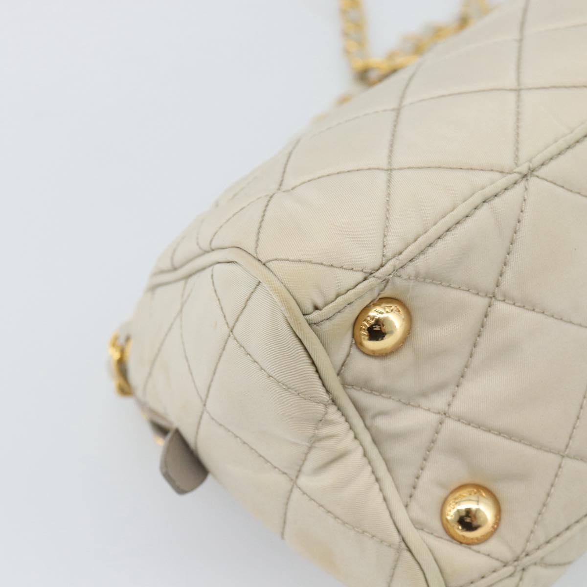 PRADA Chain Shoulder Bag Nylon Beige Gold Auth bs36530