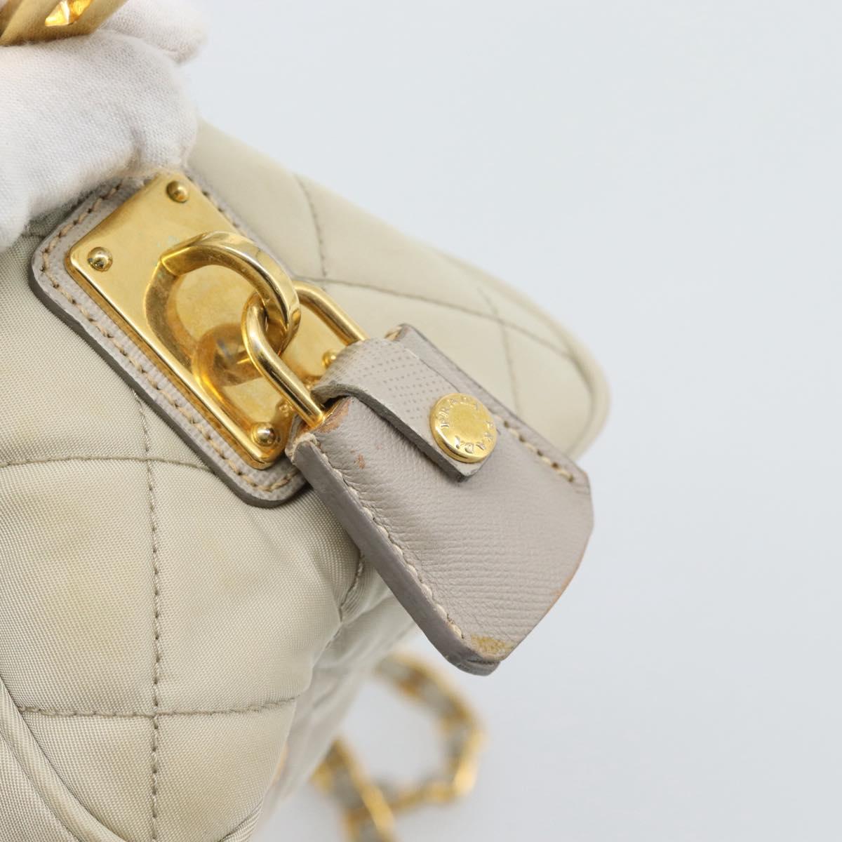 PRADA Chain Shoulder Bag Nylon Beige Gold Auth bs36530