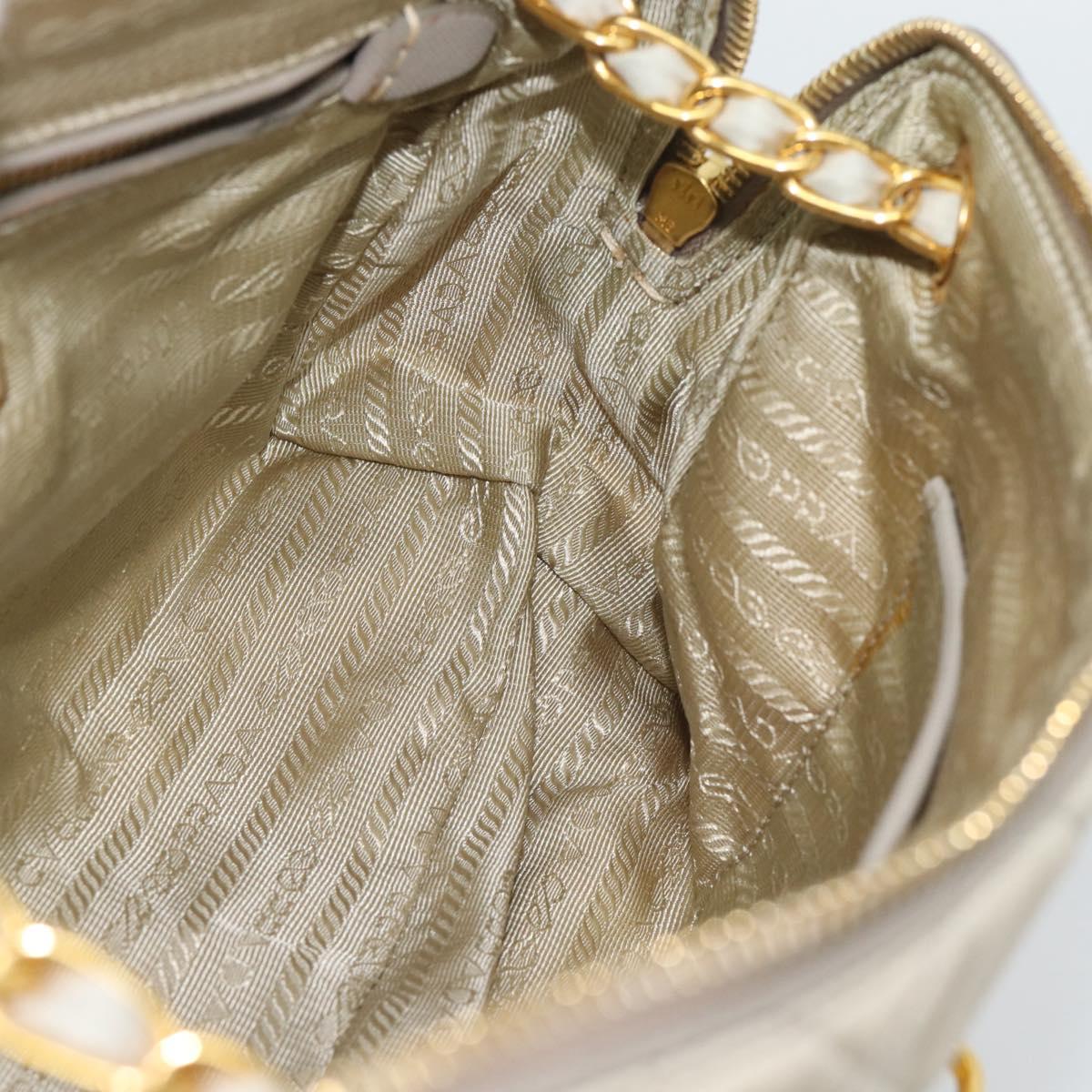 PRADA Chain Shoulder Bag Nylon Beige Gold Auth bs36530