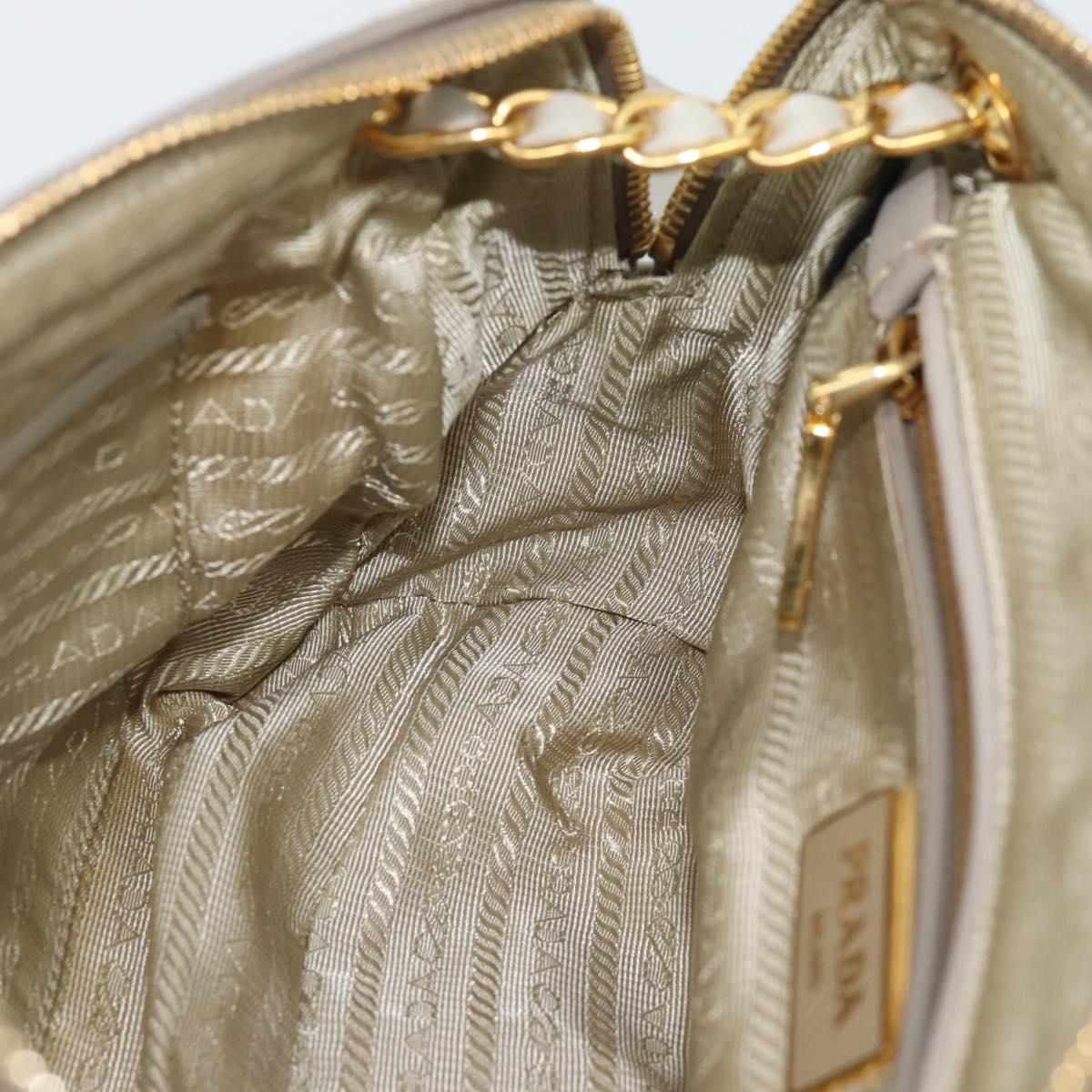 PRADA Chain Shoulder Bag Nylon Beige Gold Auth bs36530