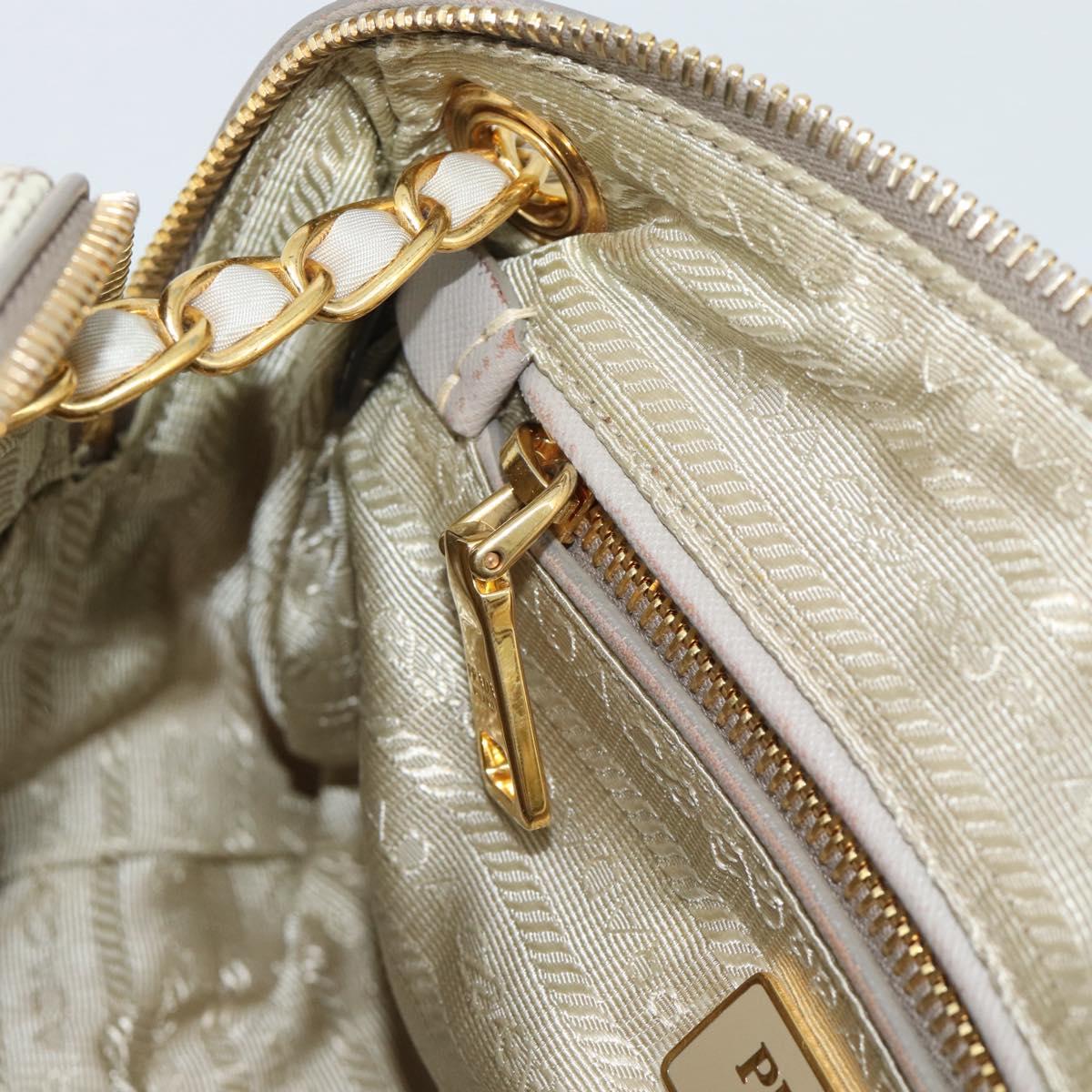 PRADA Chain Shoulder Bag Nylon Beige Gold Auth bs36530