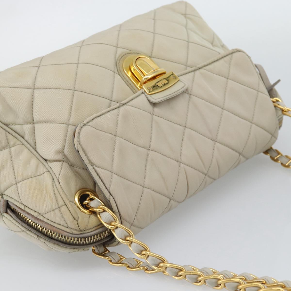 PRADA Chain Shoulder Bag Nylon Beige Gold Auth bs36530