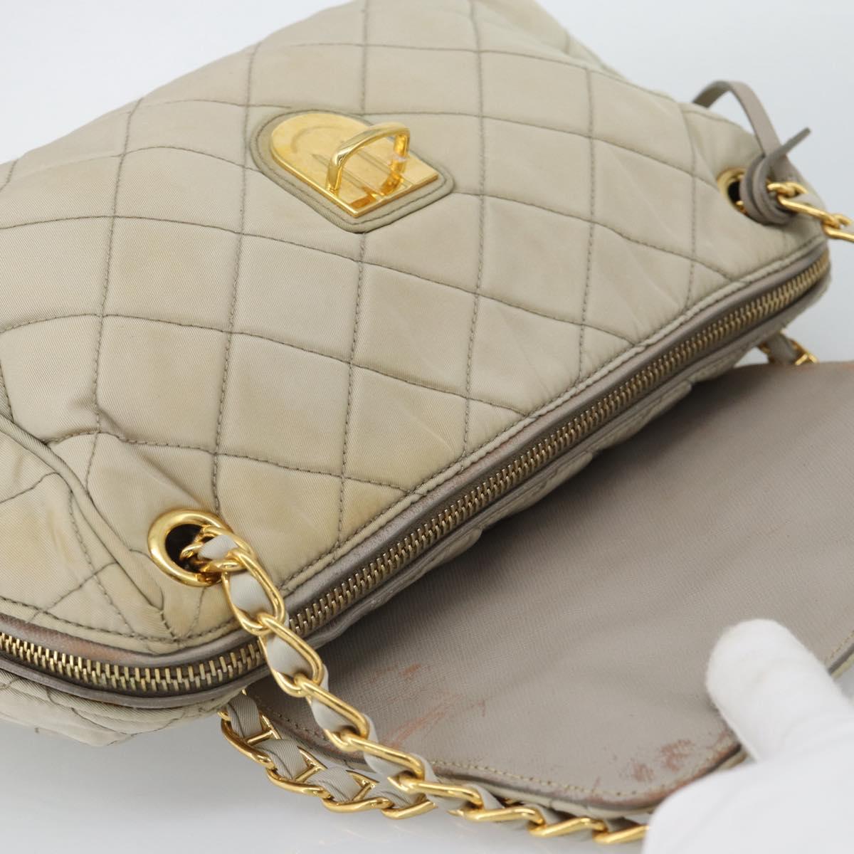 PRADA Chain Shoulder Bag Nylon Beige Gold Auth bs36530