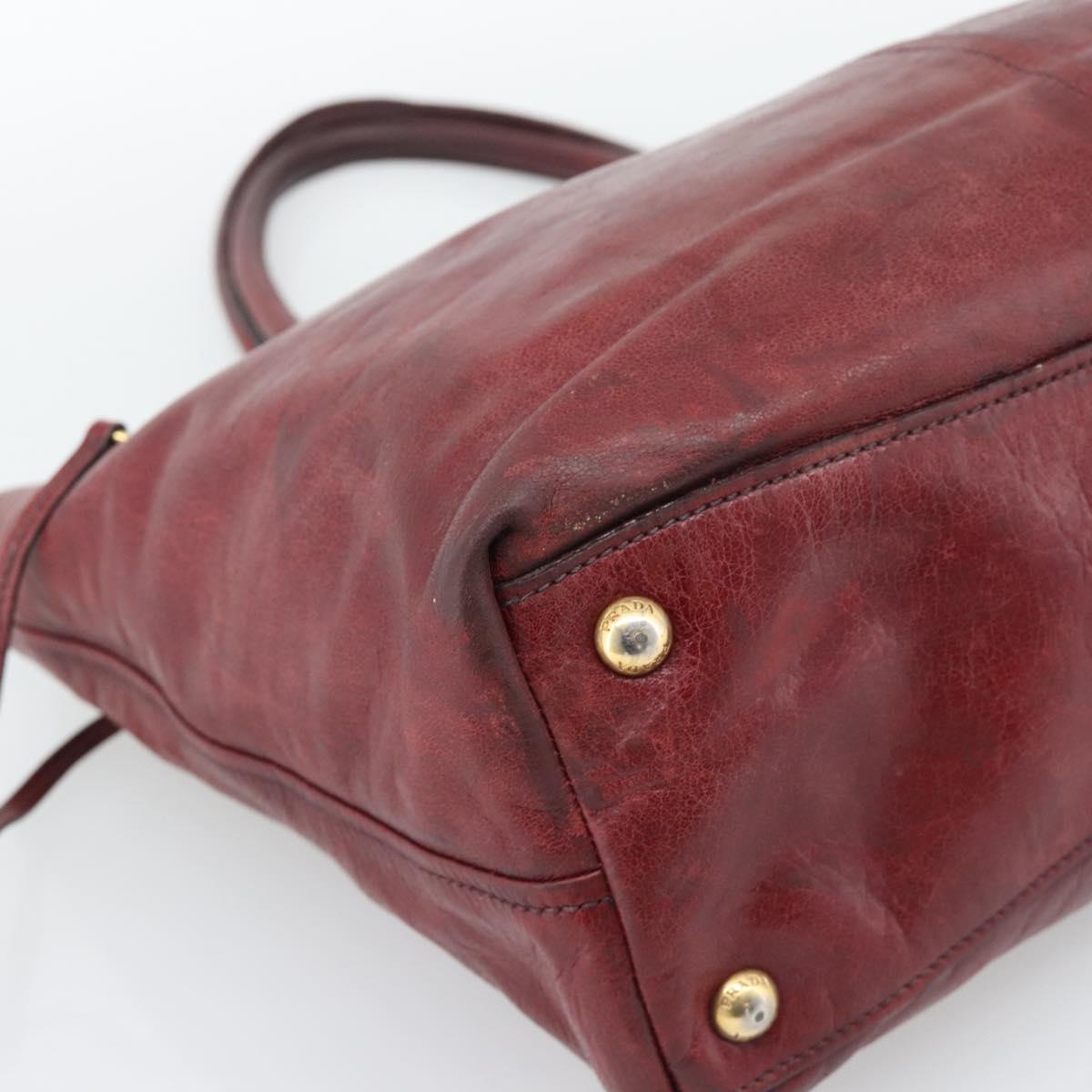 PRADA Hand Bag Leather Red Gold Auth bs36531