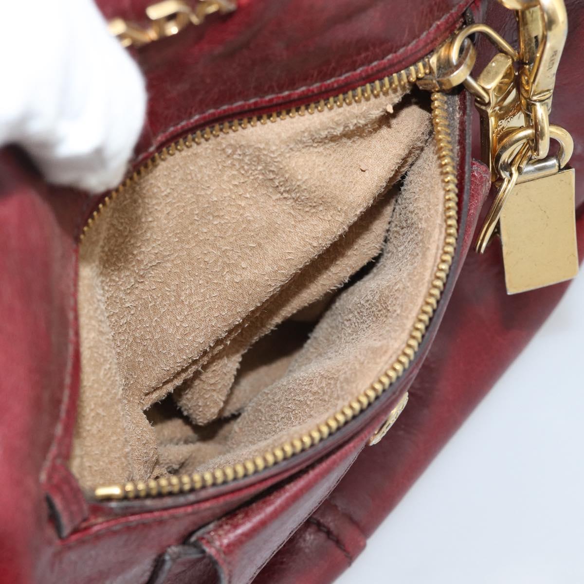 PRADA Hand Bag Leather Red Gold Auth bs36531