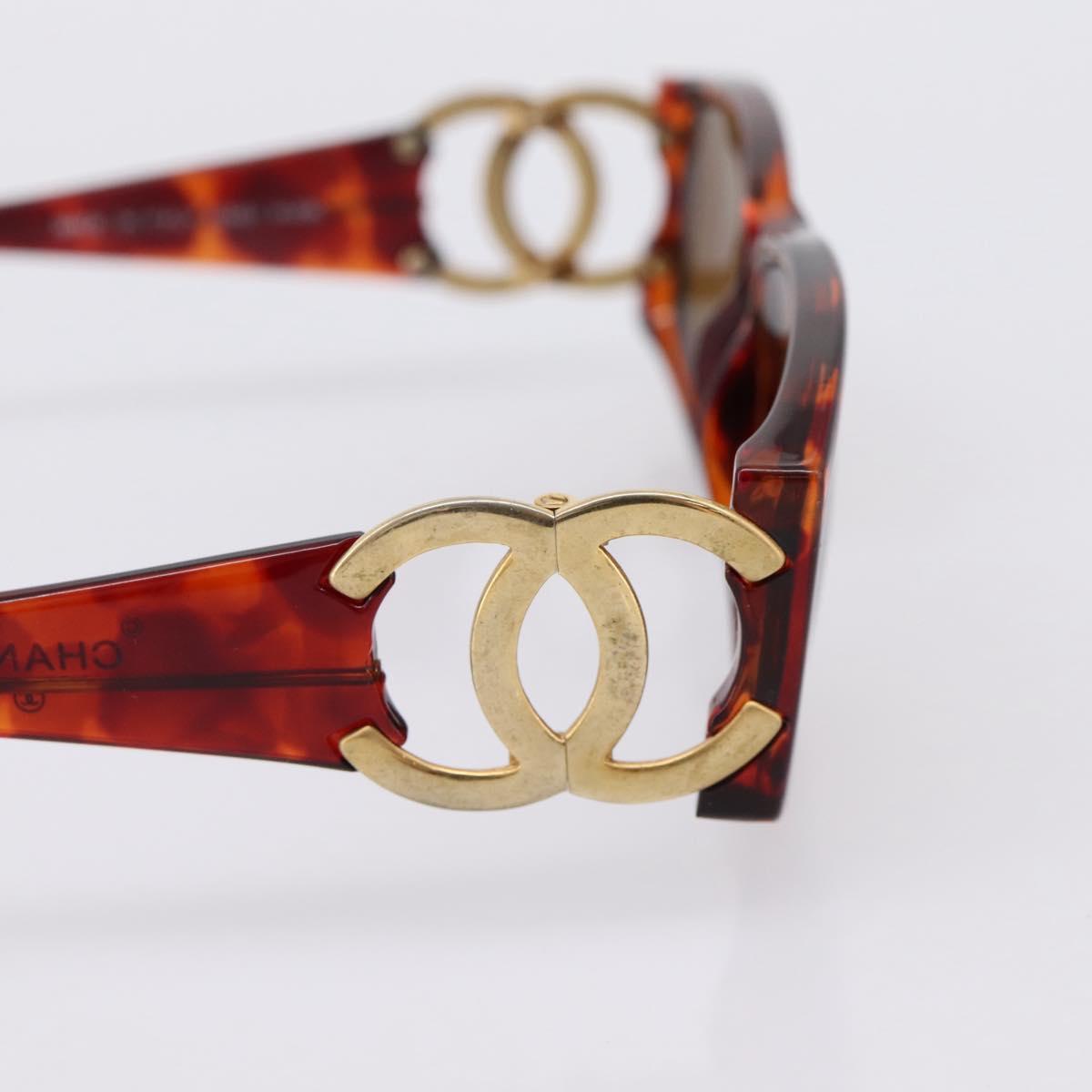 CHANEL Sunglasses Plastic Brown Gold Tone CC Auth bs36532