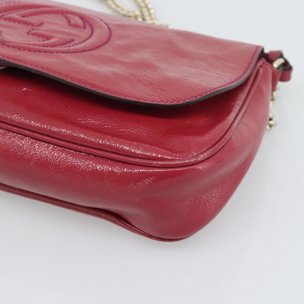 GUCCI Soho Chain Shoulder Bag Patent Leather Pink Gold 336752 Auth bs36537