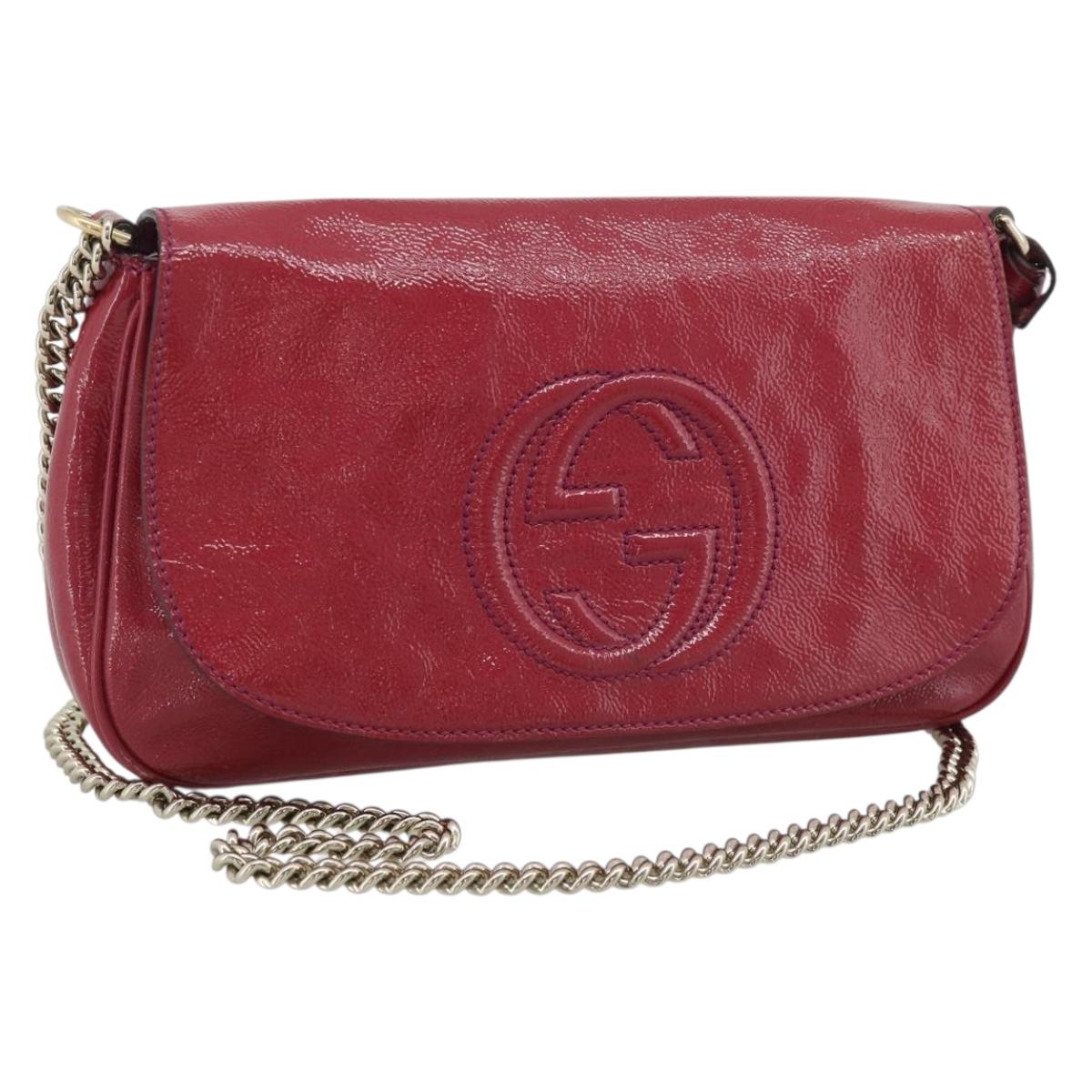 GUCCI Soho Chain Shoulder Bag Patent Leather Pink Gold 336752 Auth bs36537